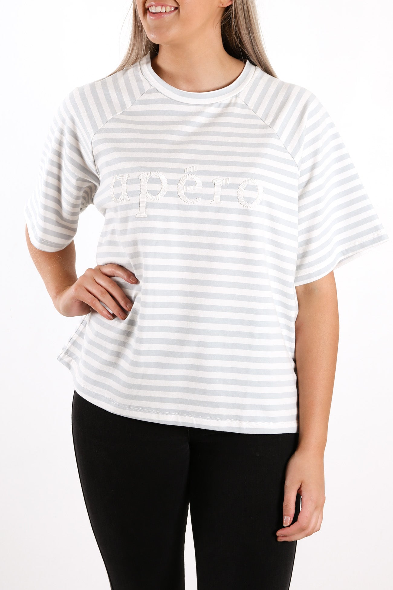 Boi Stripe Oversized Tee Light Blue White