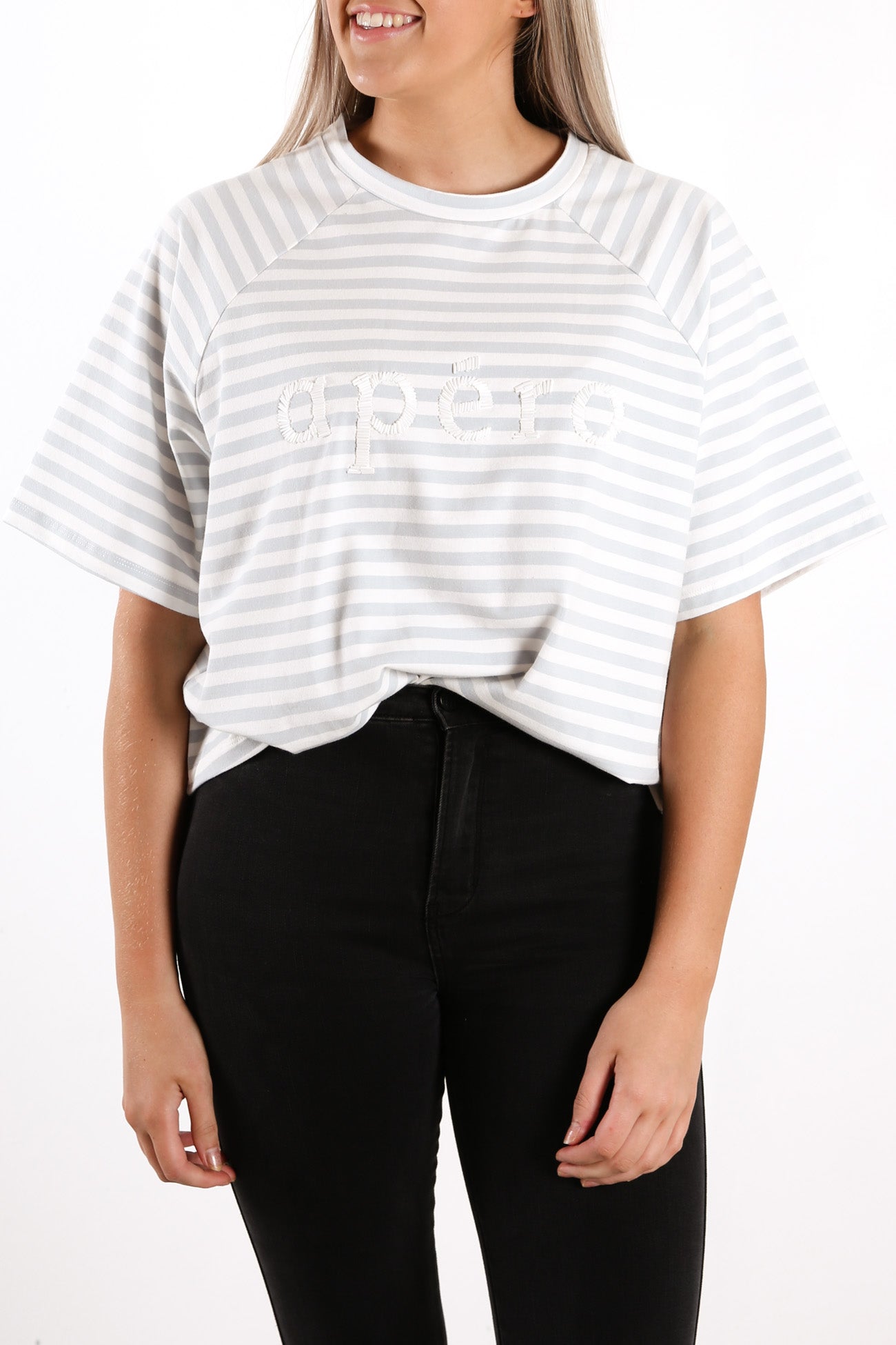 Boi Stripe Oversized Tee Light Blue White