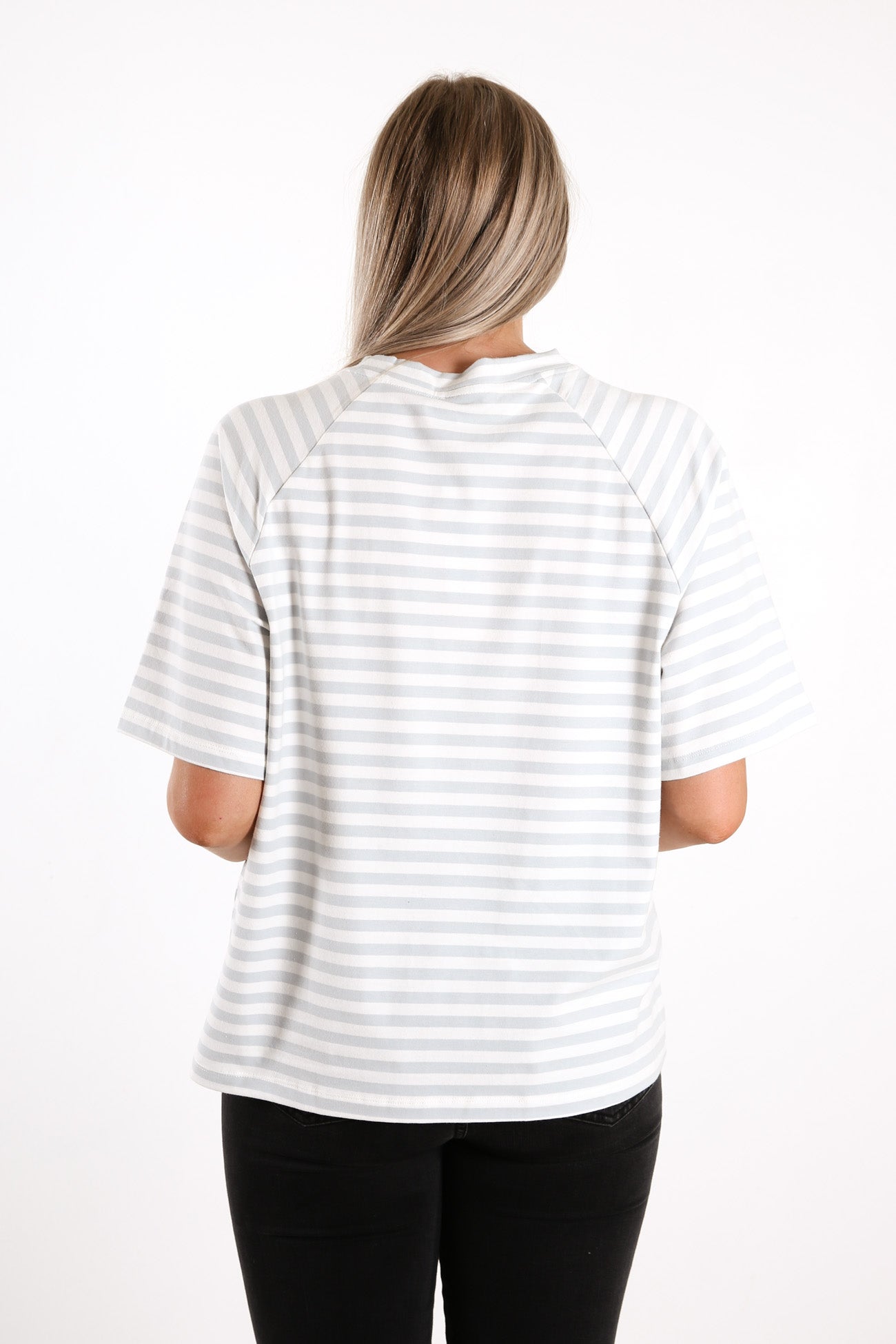 Boi Stripe Oversized Tee Light Blue White