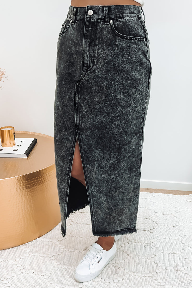 Black acid wash shop denim skirt