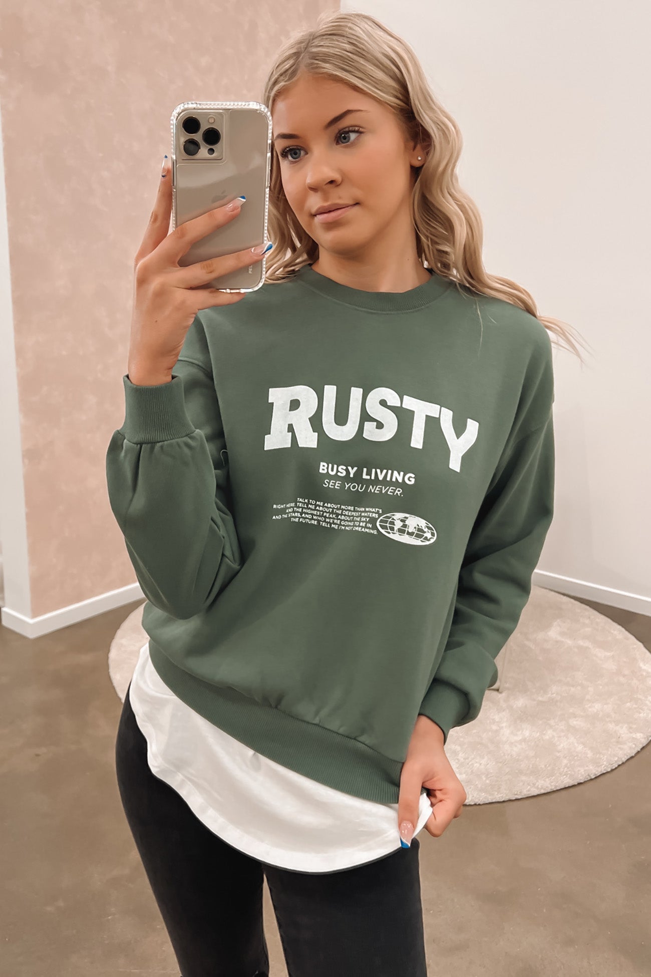 Busy Living Relaxed Crew Fleece Dusty Teal