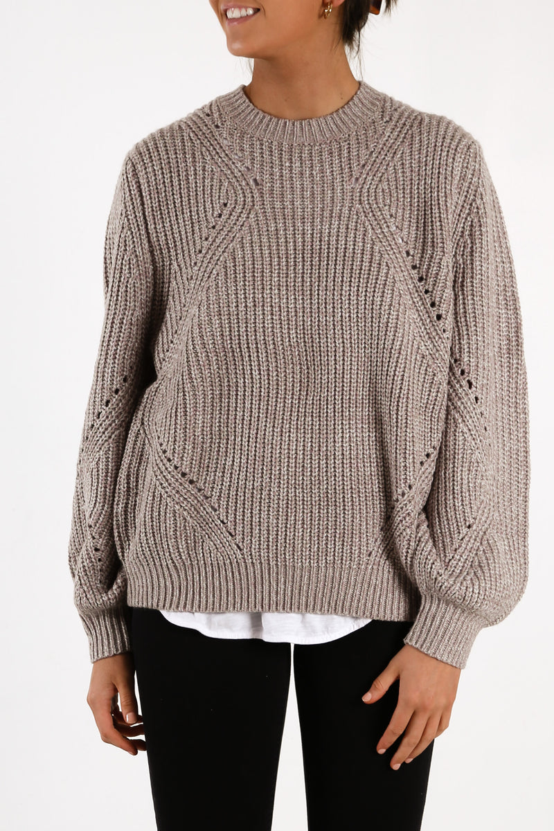 Caspian Crew Neck Knit Bark