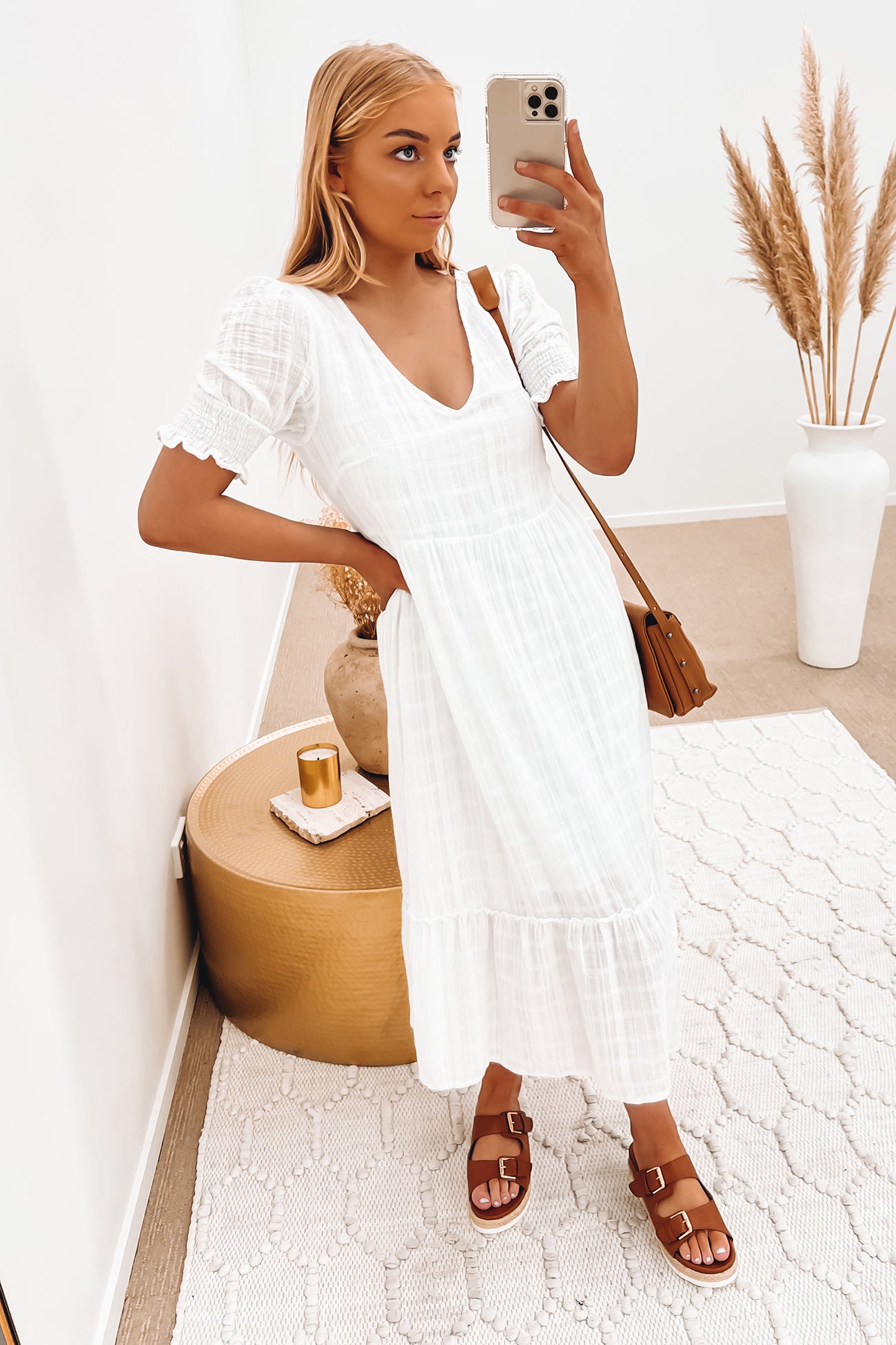 Chloe Tiered Midi Dress White