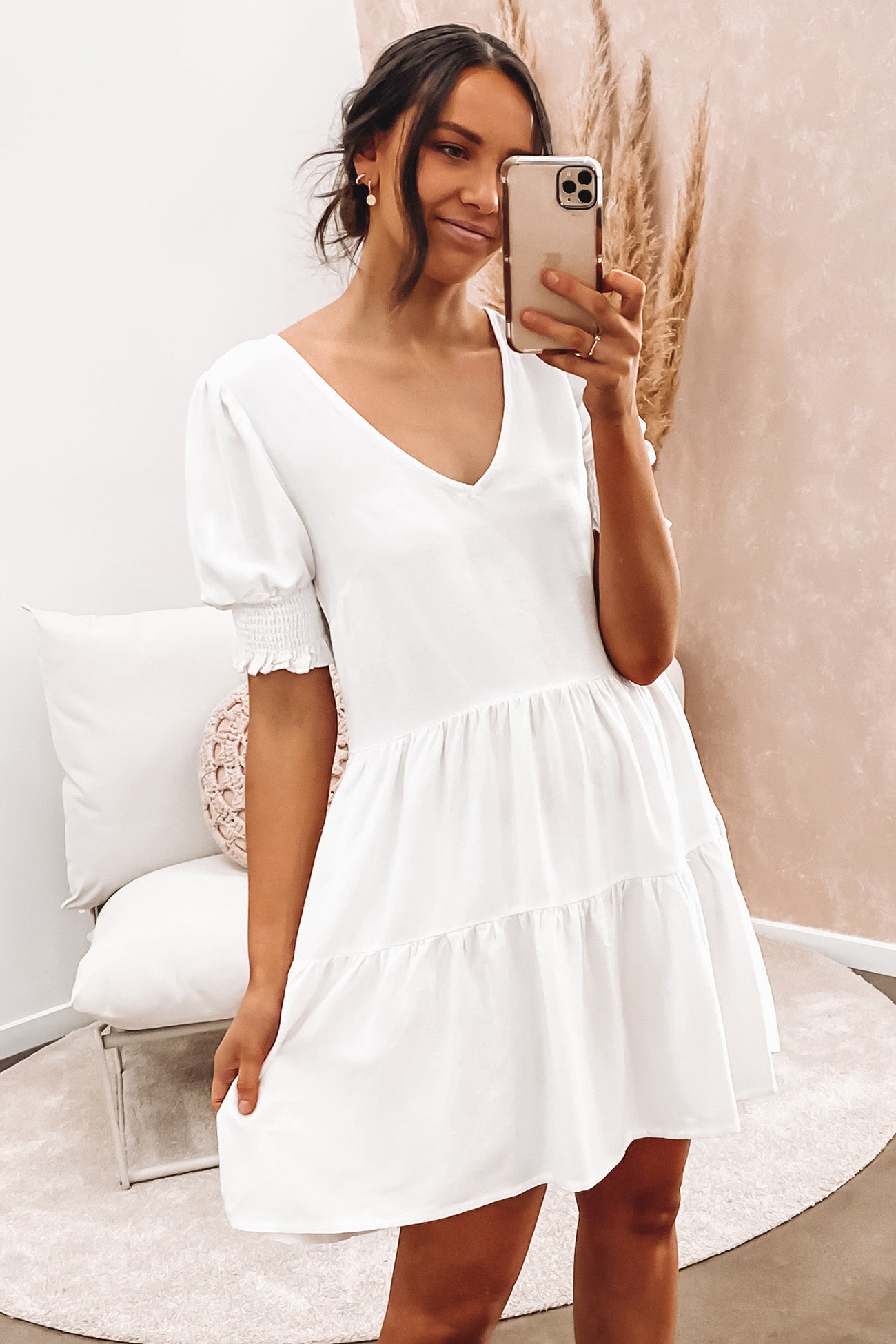 Chloe Tiered Mini Dress White