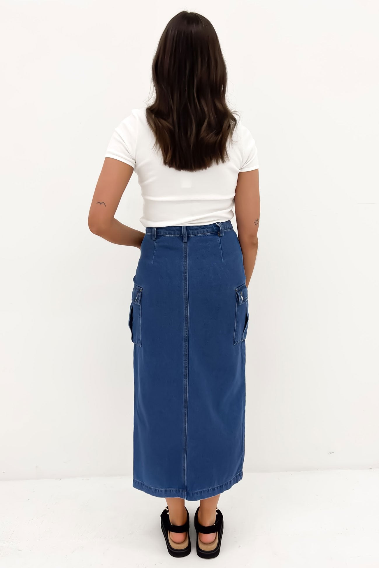 Citra Cargo Denim Midi Skirt Blue