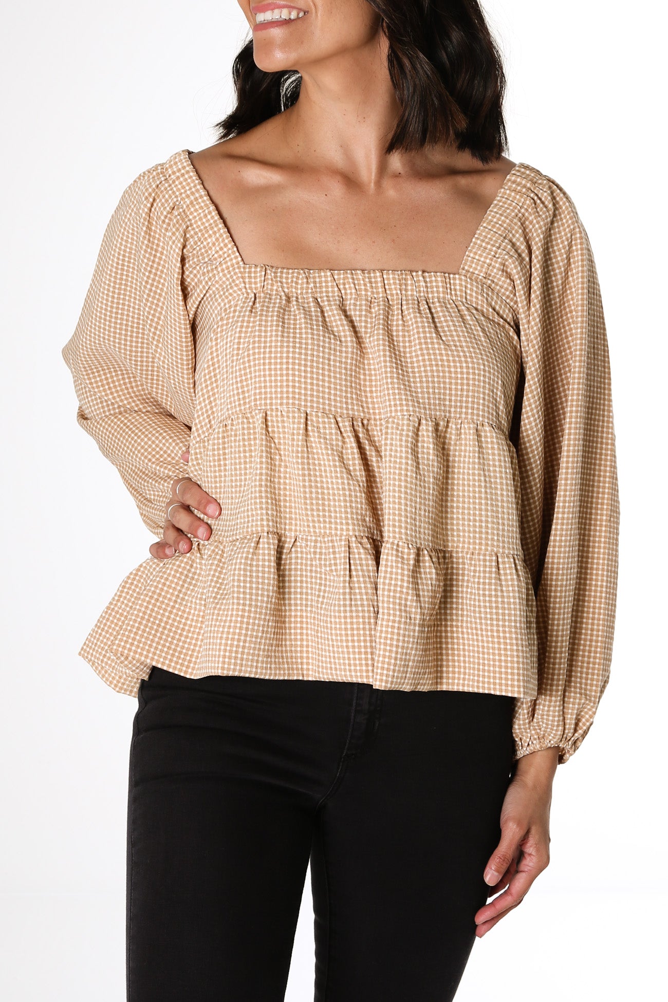 Clara Top Tan Check