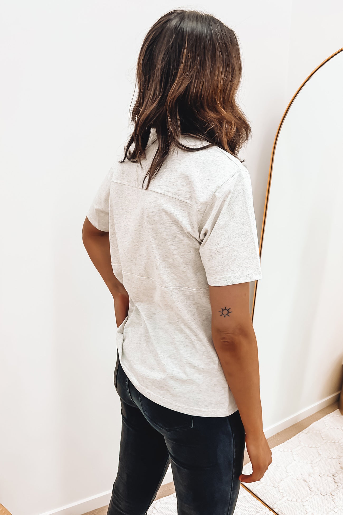 Classic Embroidered Panel Tee Grey Marle