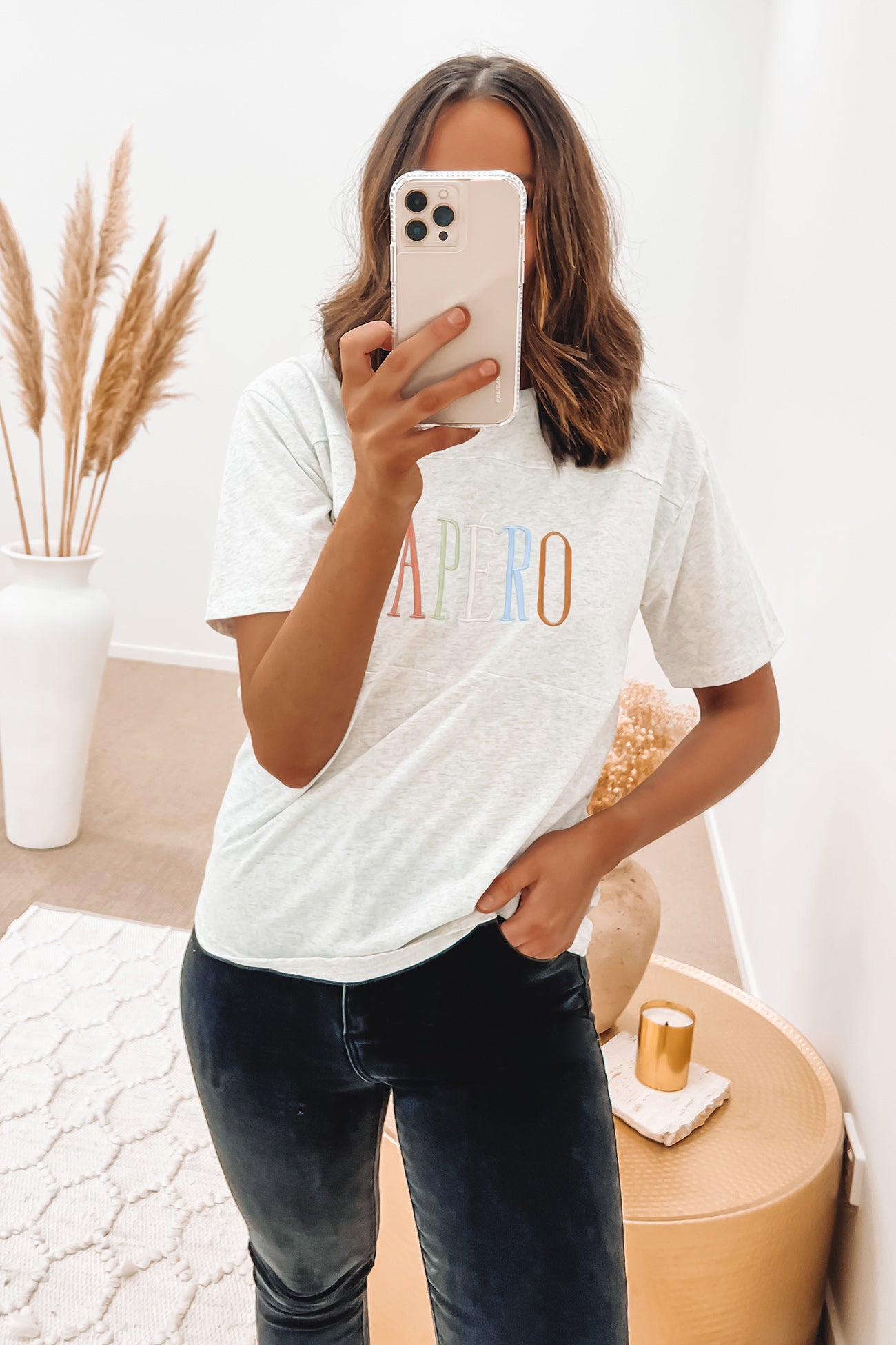 Classic Embroidered Panel Tee Grey Marle