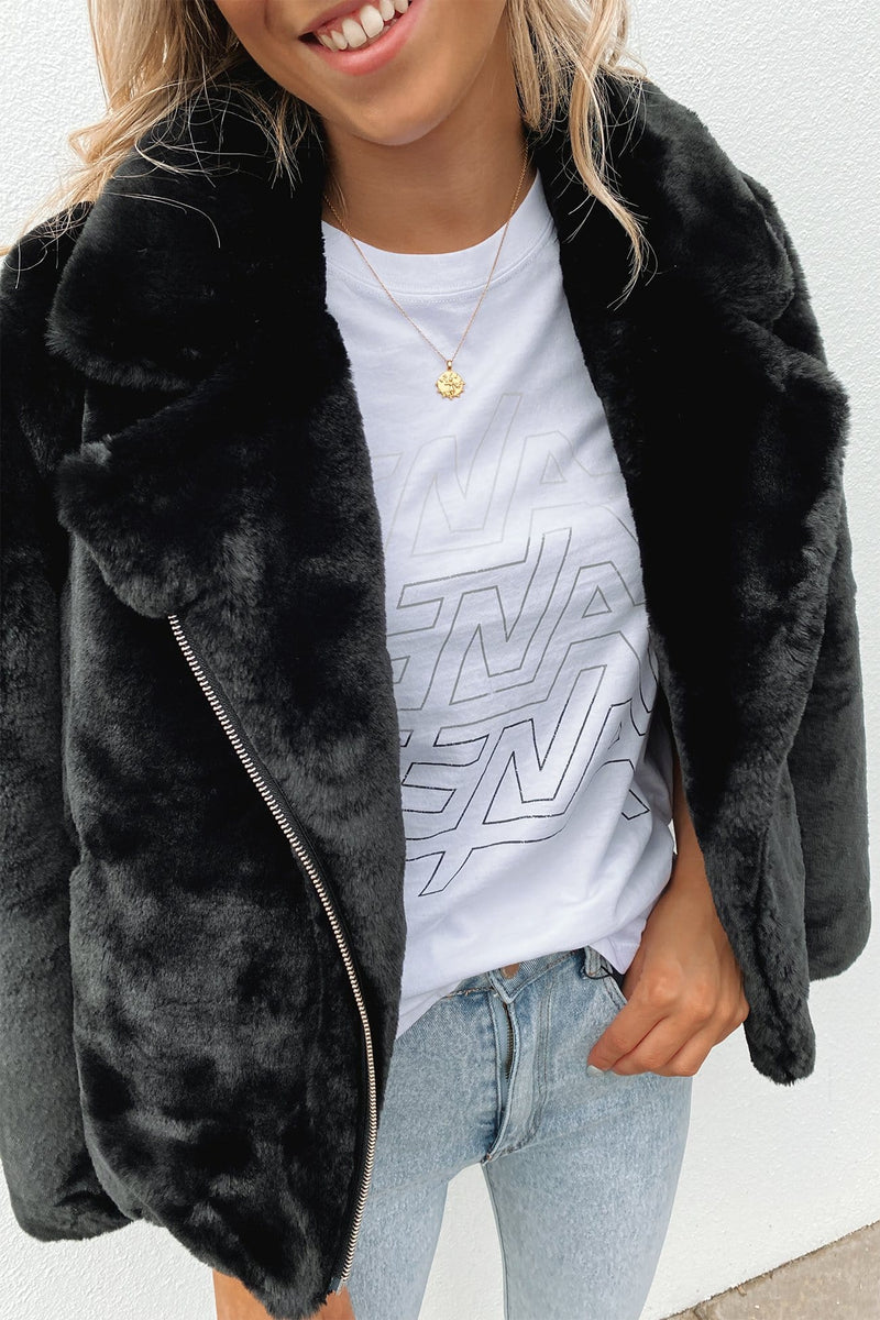 Ena pelly minimalist faux fur jacket oatmeal on sale