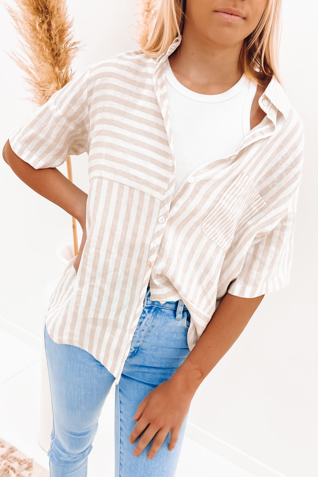 Connor Short Sleeve Linen Shirt Beige