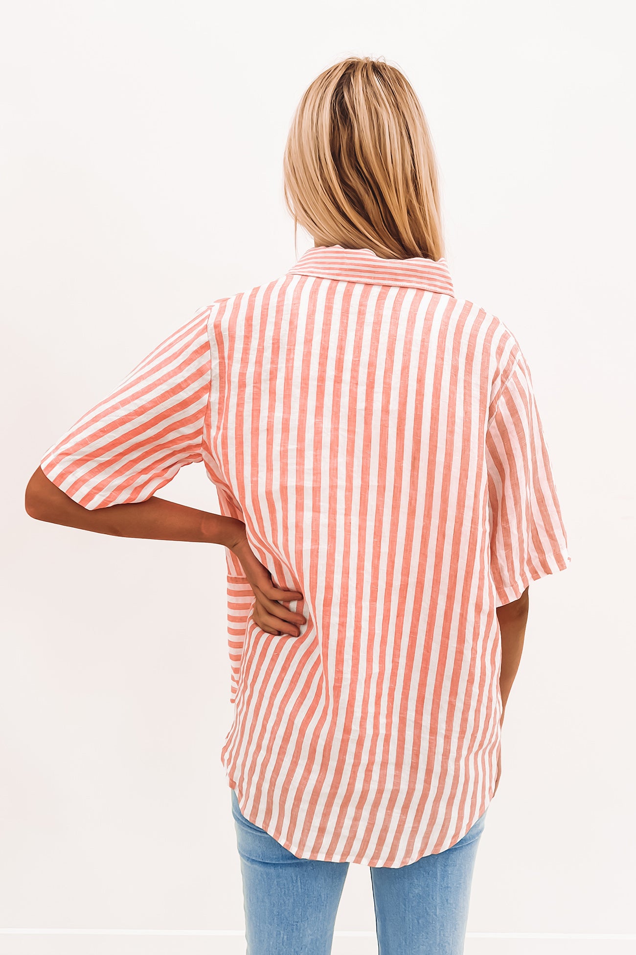 Connor Short Sleeve Linen Shirt Coral