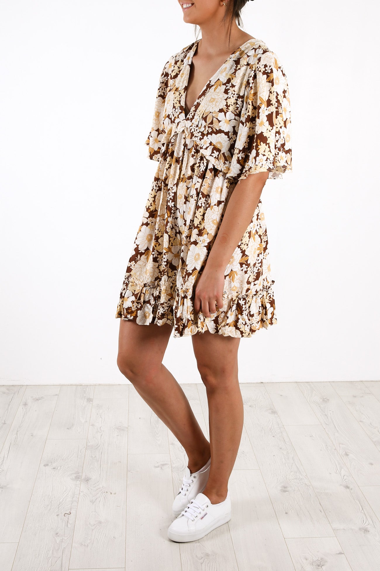Cubana Mini Dress Brown Floral