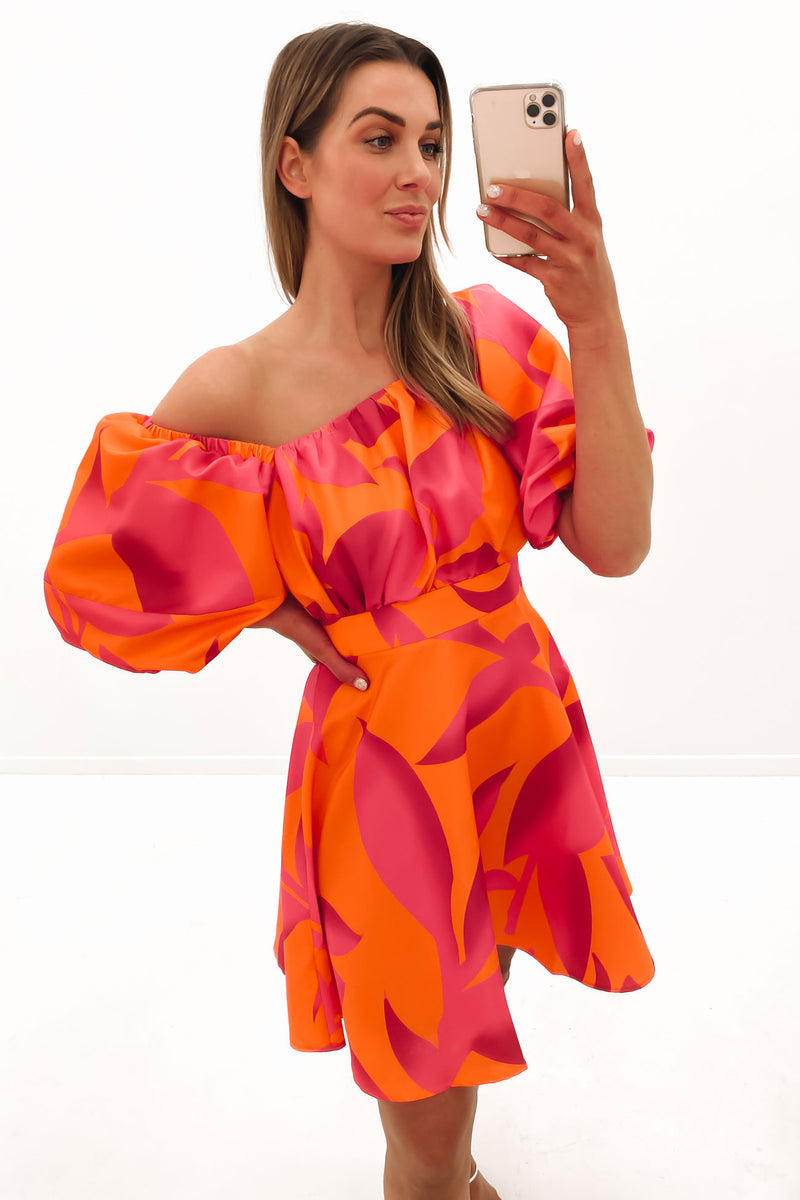 Daphne Mini Dress Orange Hot Pink