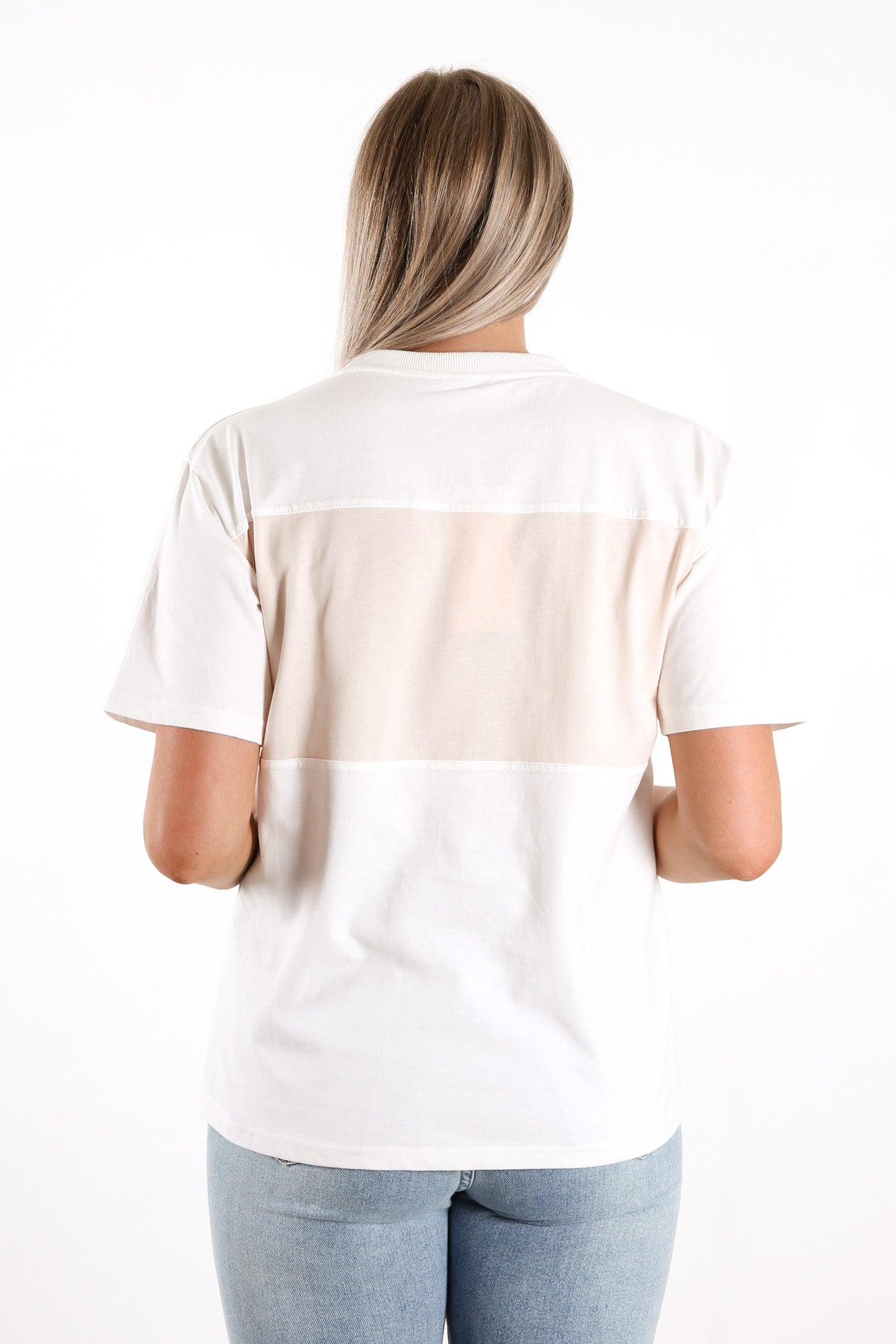 Dual Embroidered Tee White Beige