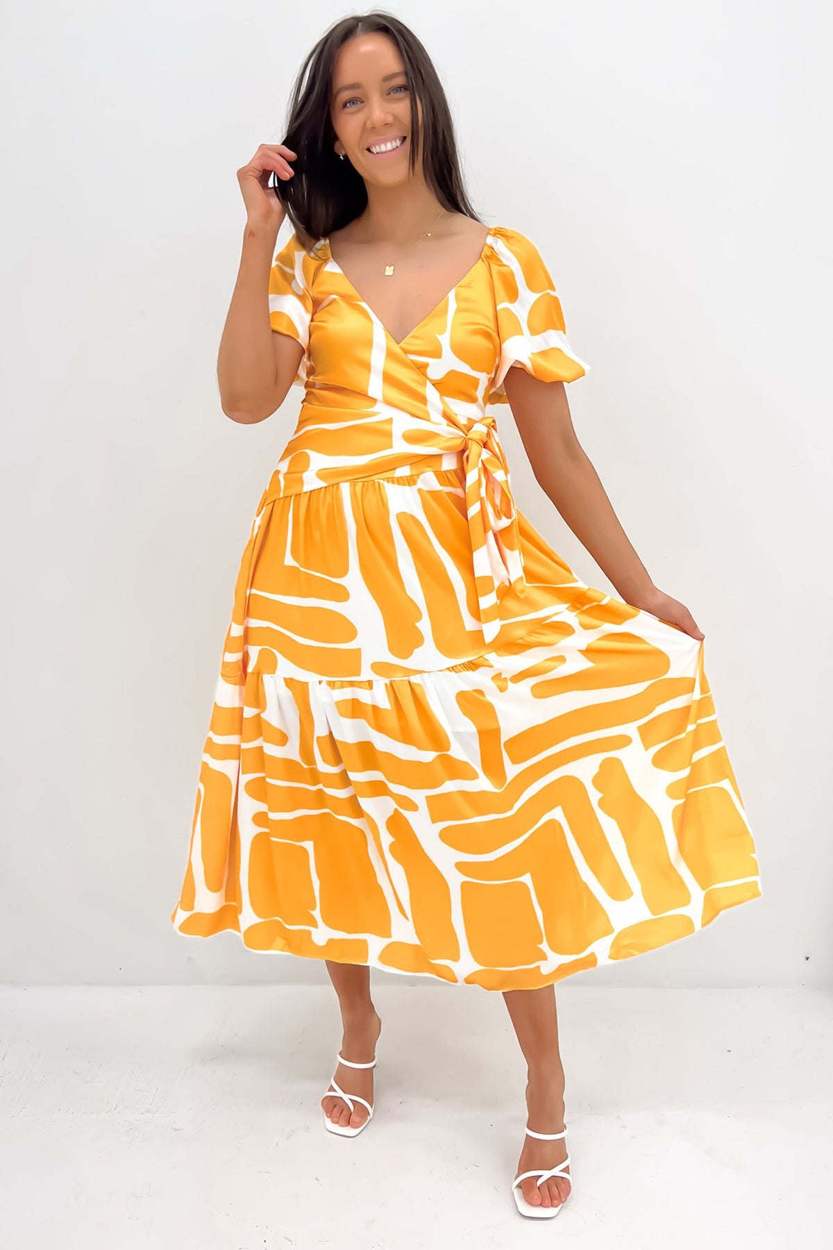 Eilish Midi Dress Yellow White Jean Jail