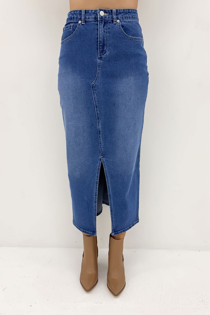 Emerald Denim Maxi Skirt 80 Wash Jean Jail
