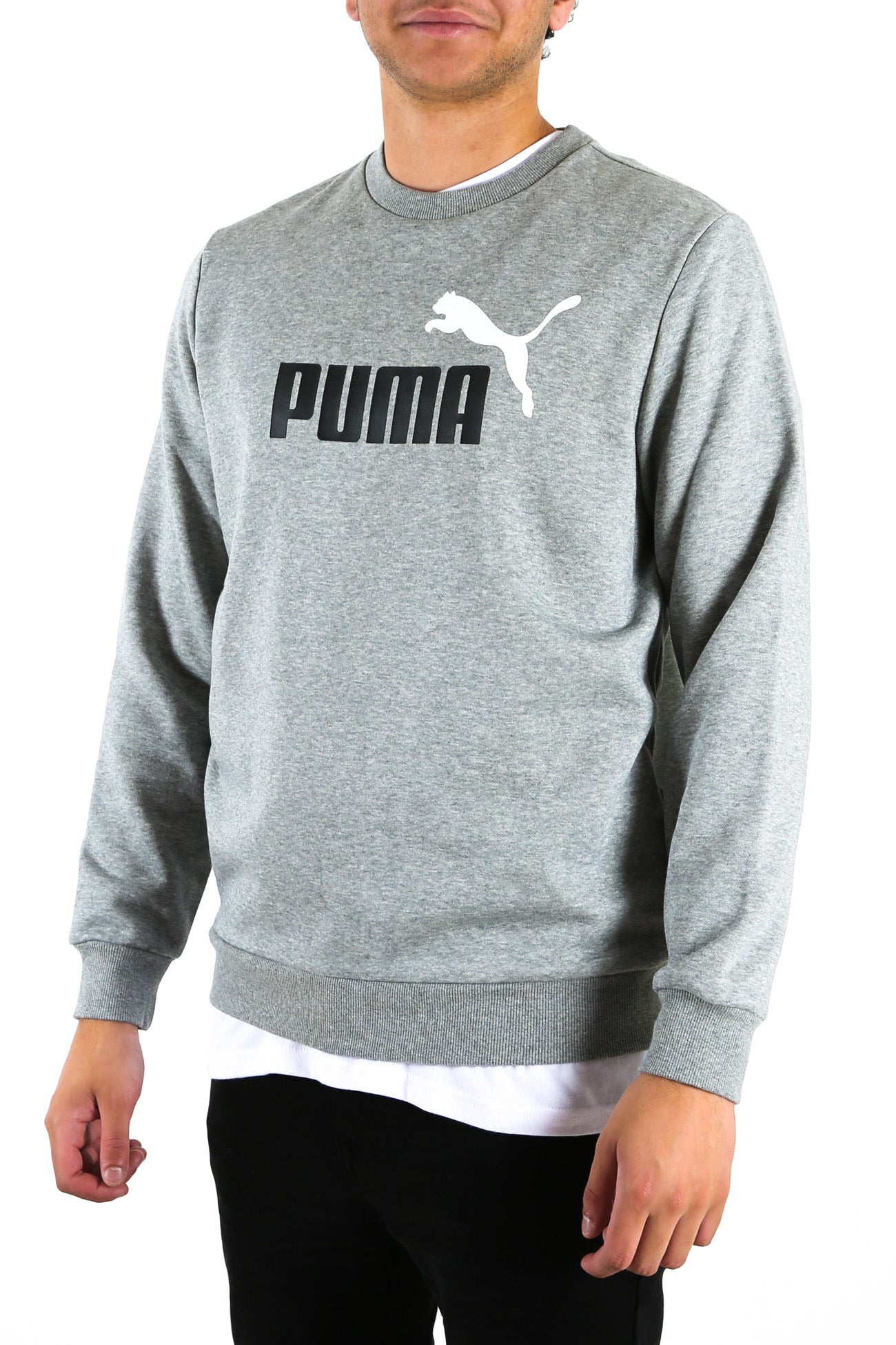 Essentials+ Two Tone Big Logo Crew Neck Sweater Medium Gray Heather
