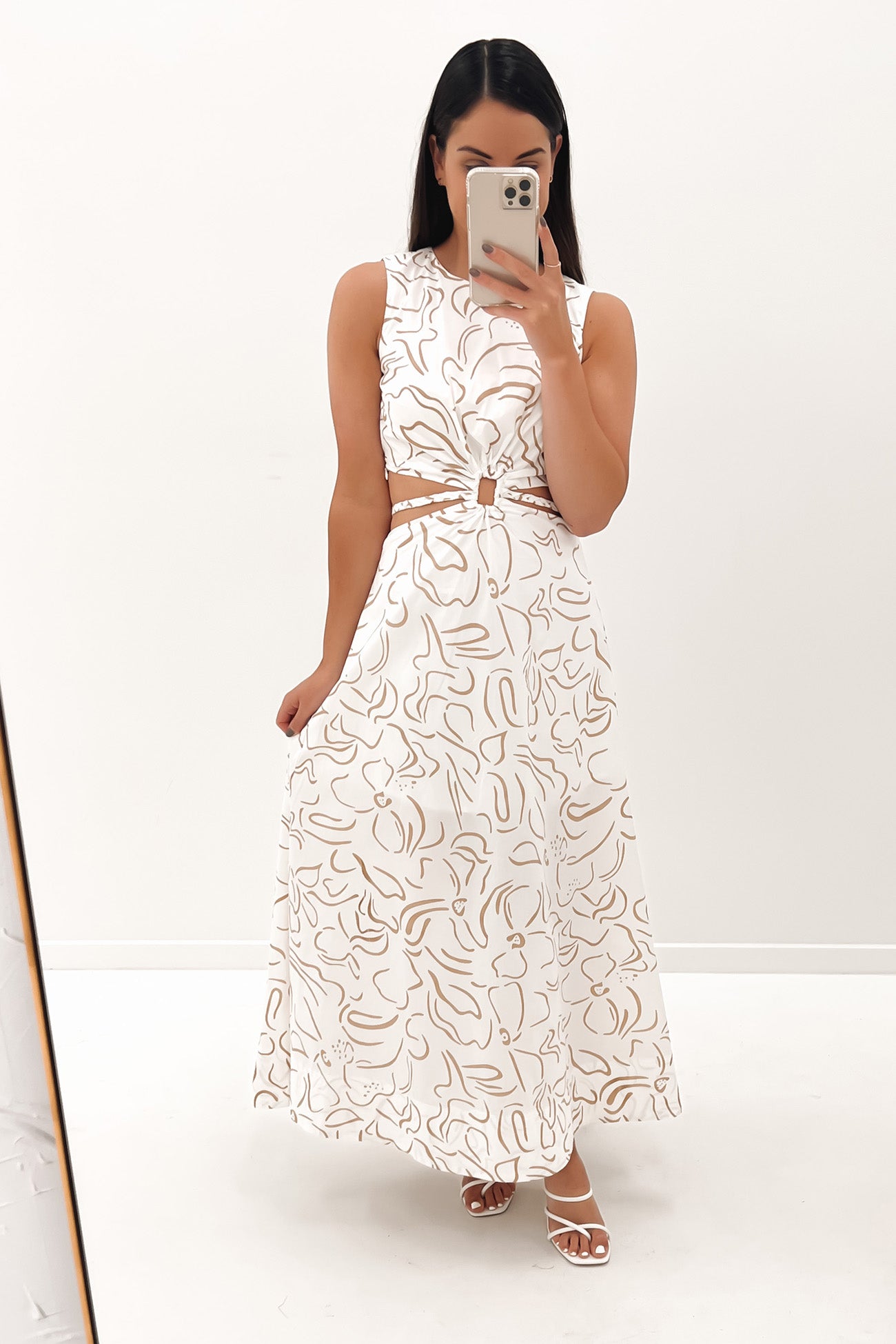 Evelyn Midi Dress Beige White