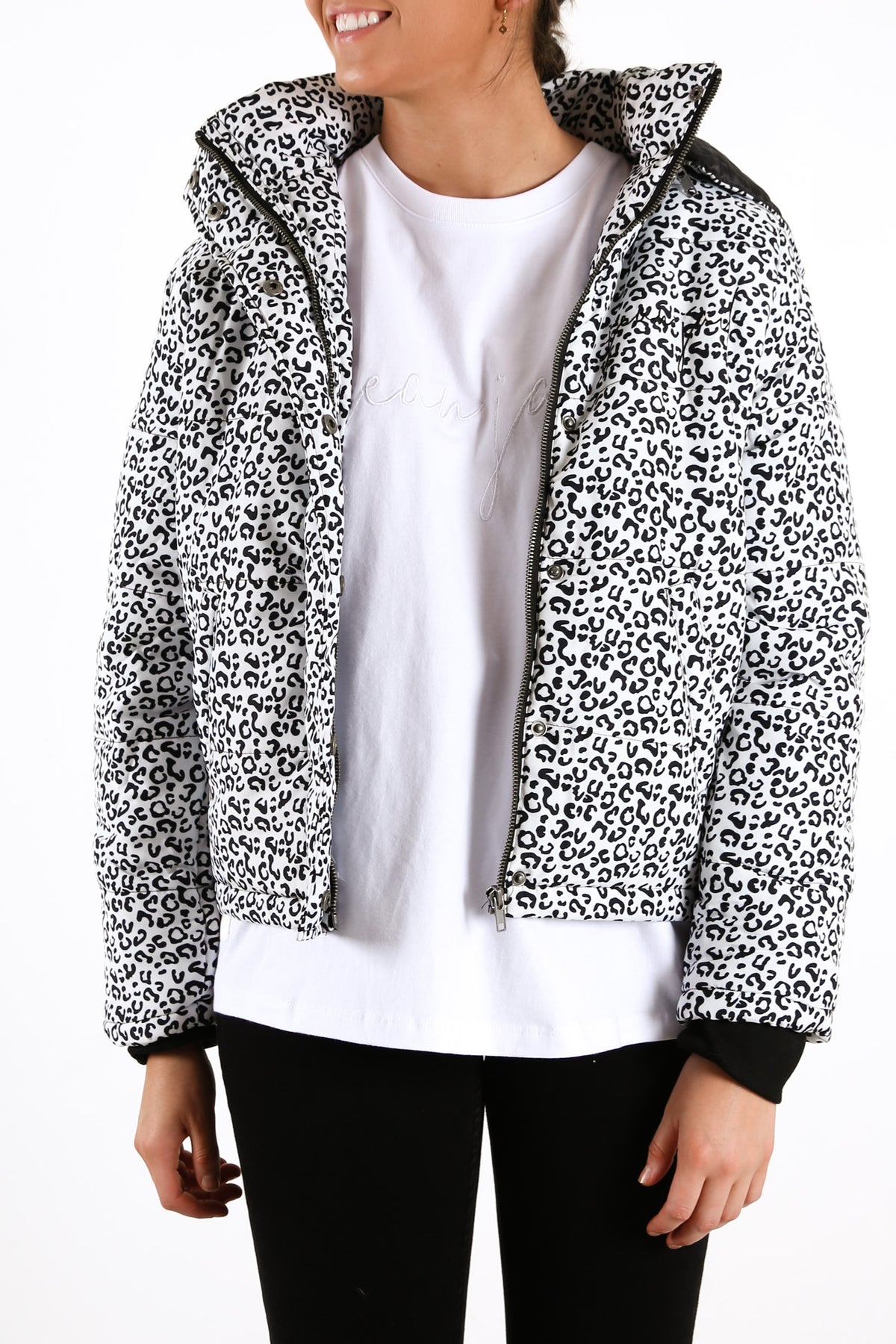 Exclusive Leopard Puffer Jacket Black Jean Jail