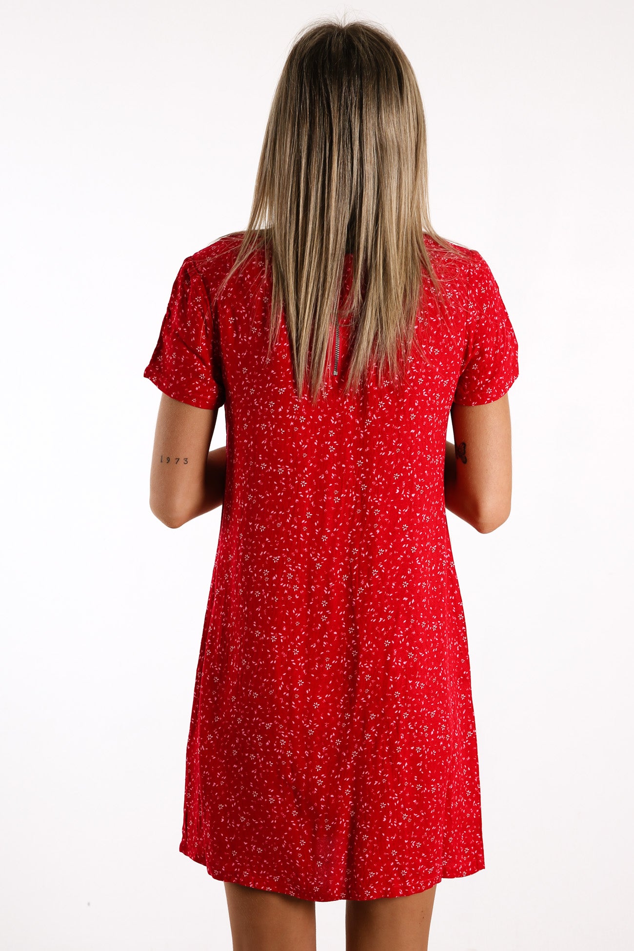 Flourishing Shift Dress Red Ditsy Floral