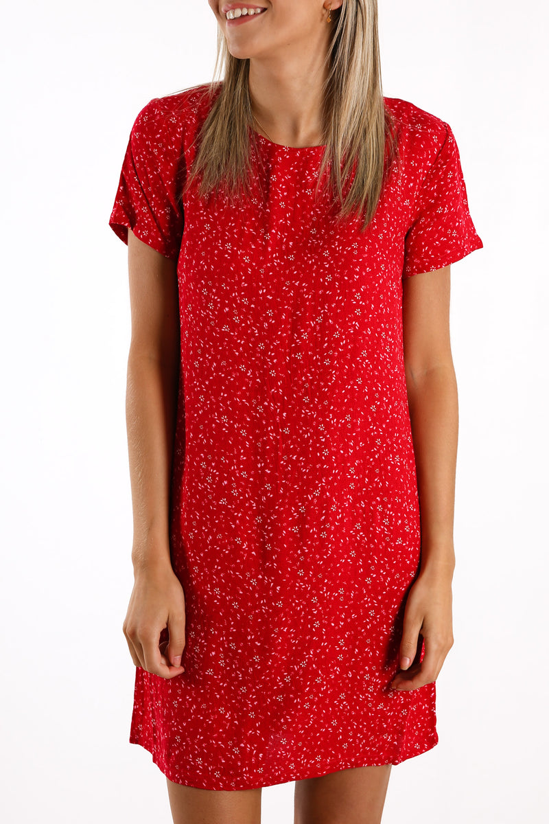 Flourishing Shift Dress Red Ditsy Floral