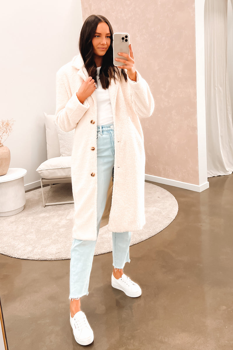 Francesca Teddy Coat Vintage White Jean Jail