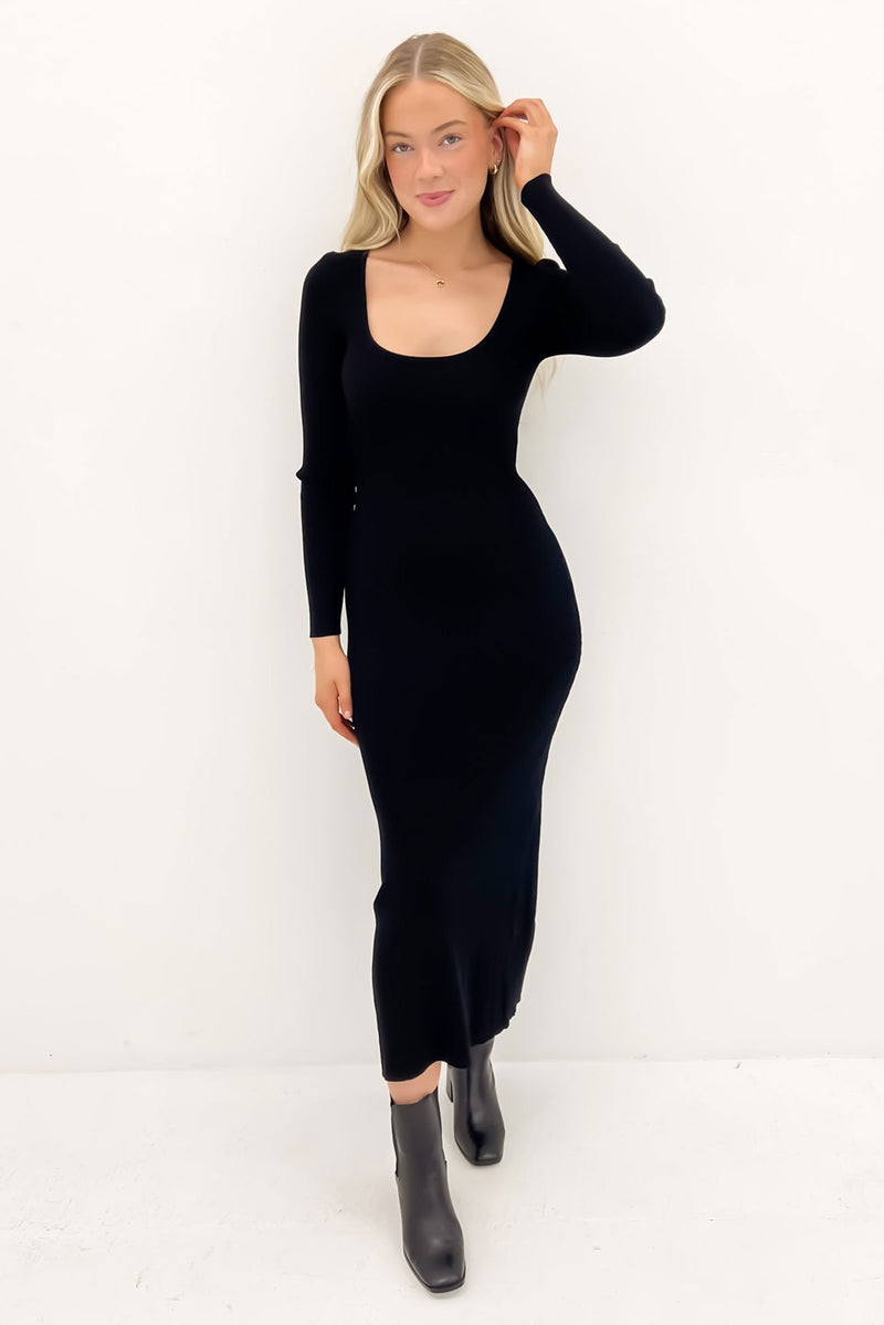 Freya Long Sleeve Maxi Dress Black