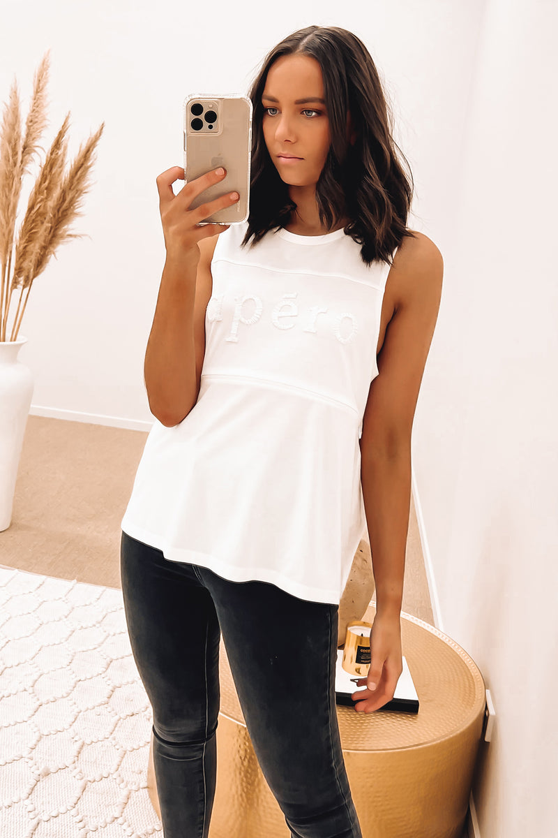 Gabby Panel Embroidered Tank White