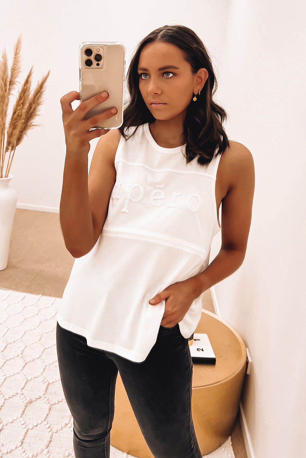 Gabby Panel Embroidered Tank White