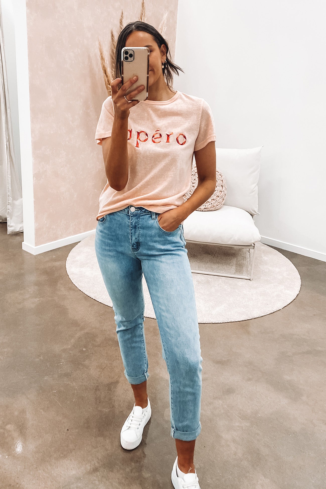 Geo Embroidered Femme Tee Dusty Pink