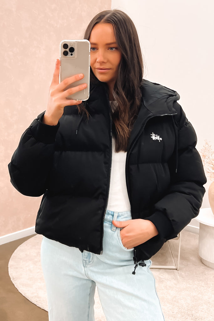 Graffiti Hood Puffa Jacket Black Jean Jail