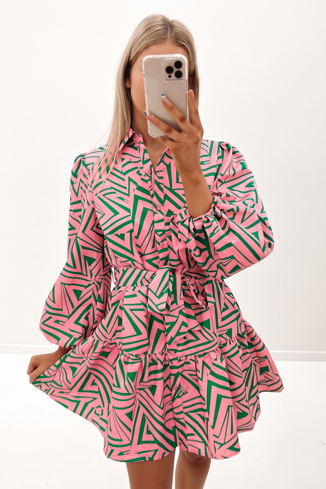 Grayce Geo Mini Dress Pink Green