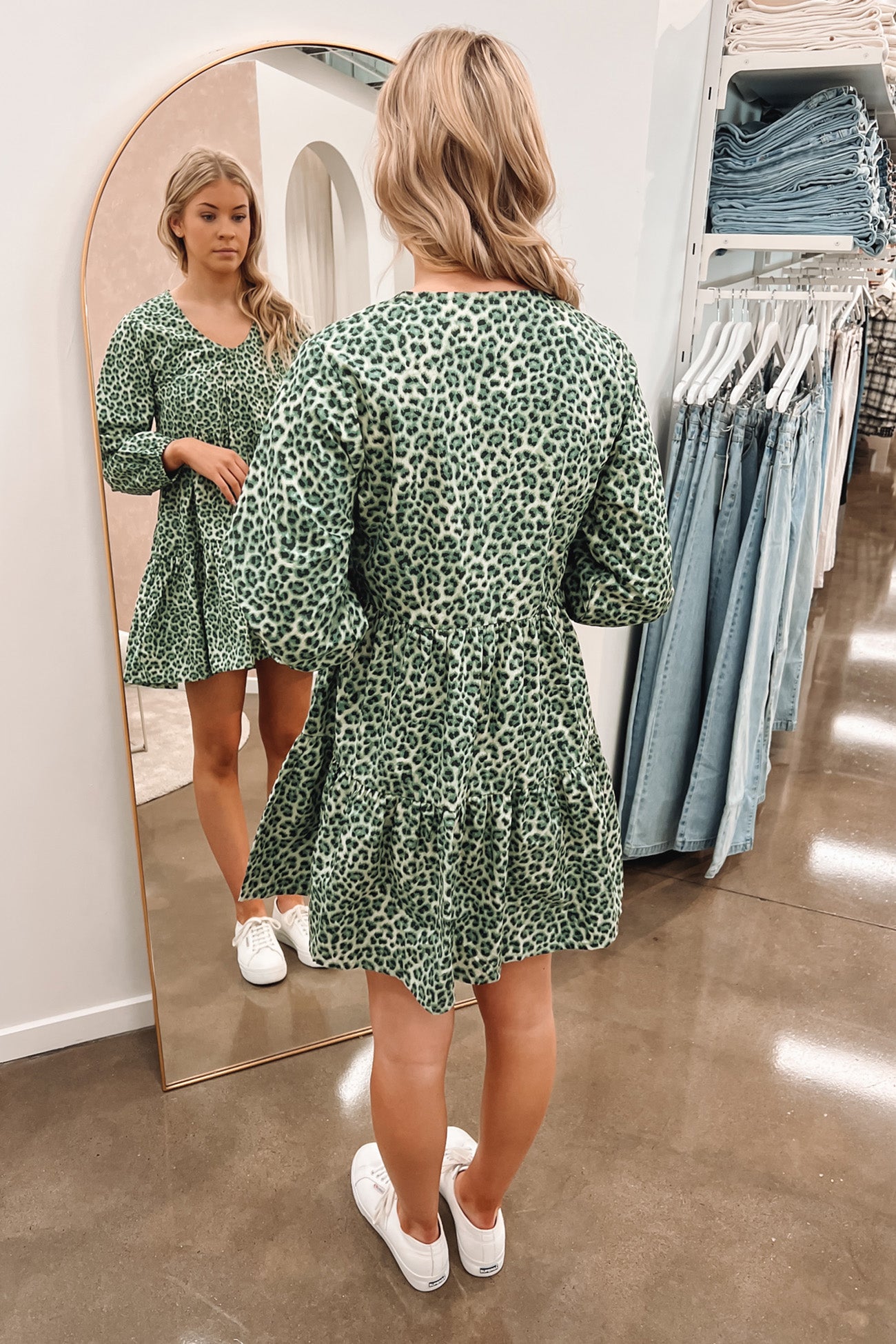 Indianna Mini Dress Sage Leopard