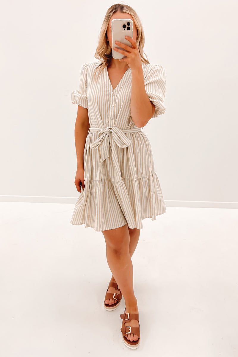 Beige striped dress online
