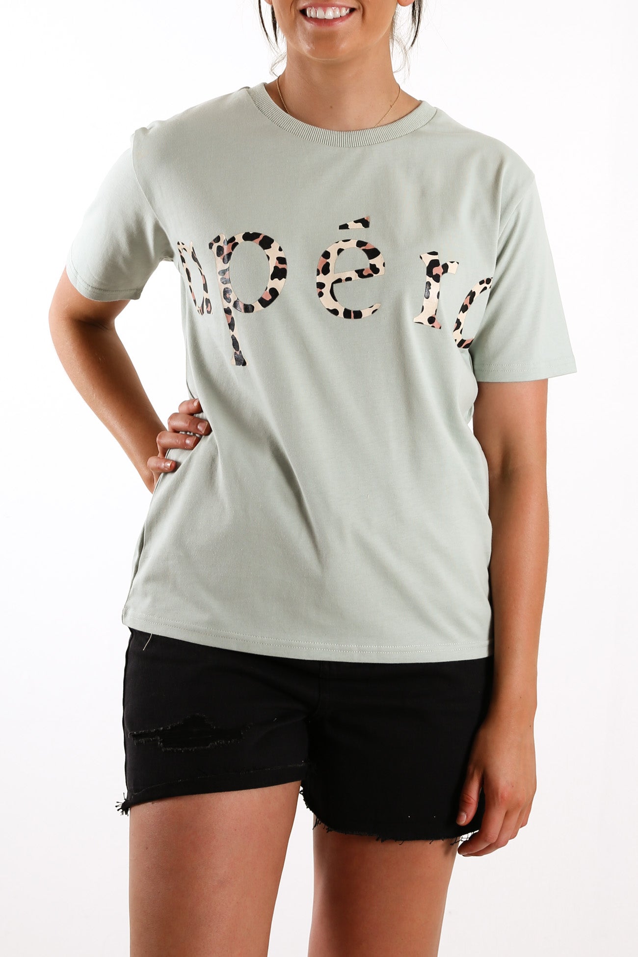 JJ Leopard Printed Tee Sage