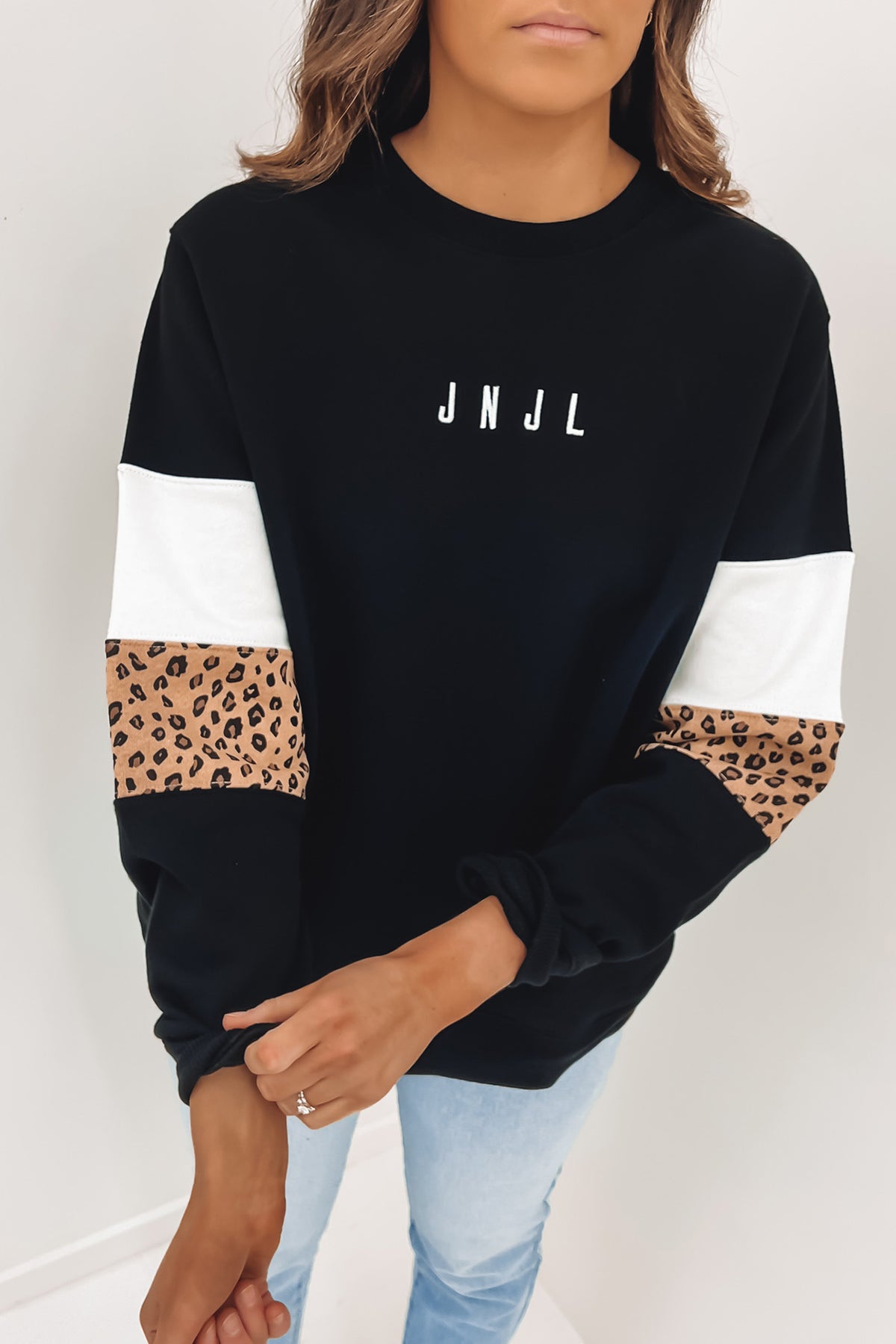 Leopard panel sales drop shoulder sweatshirt