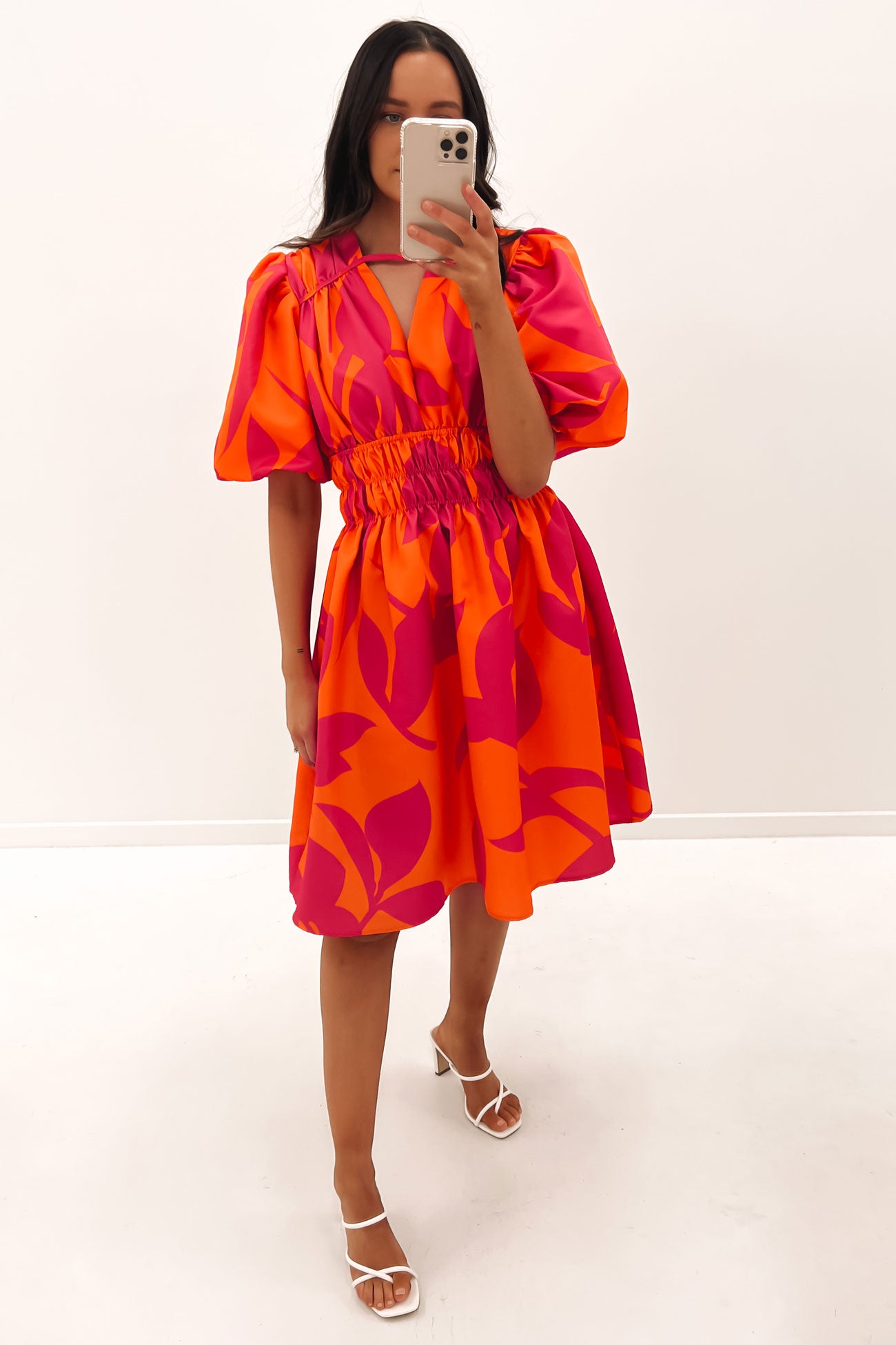 Jackie Midi Dress Orange Pink