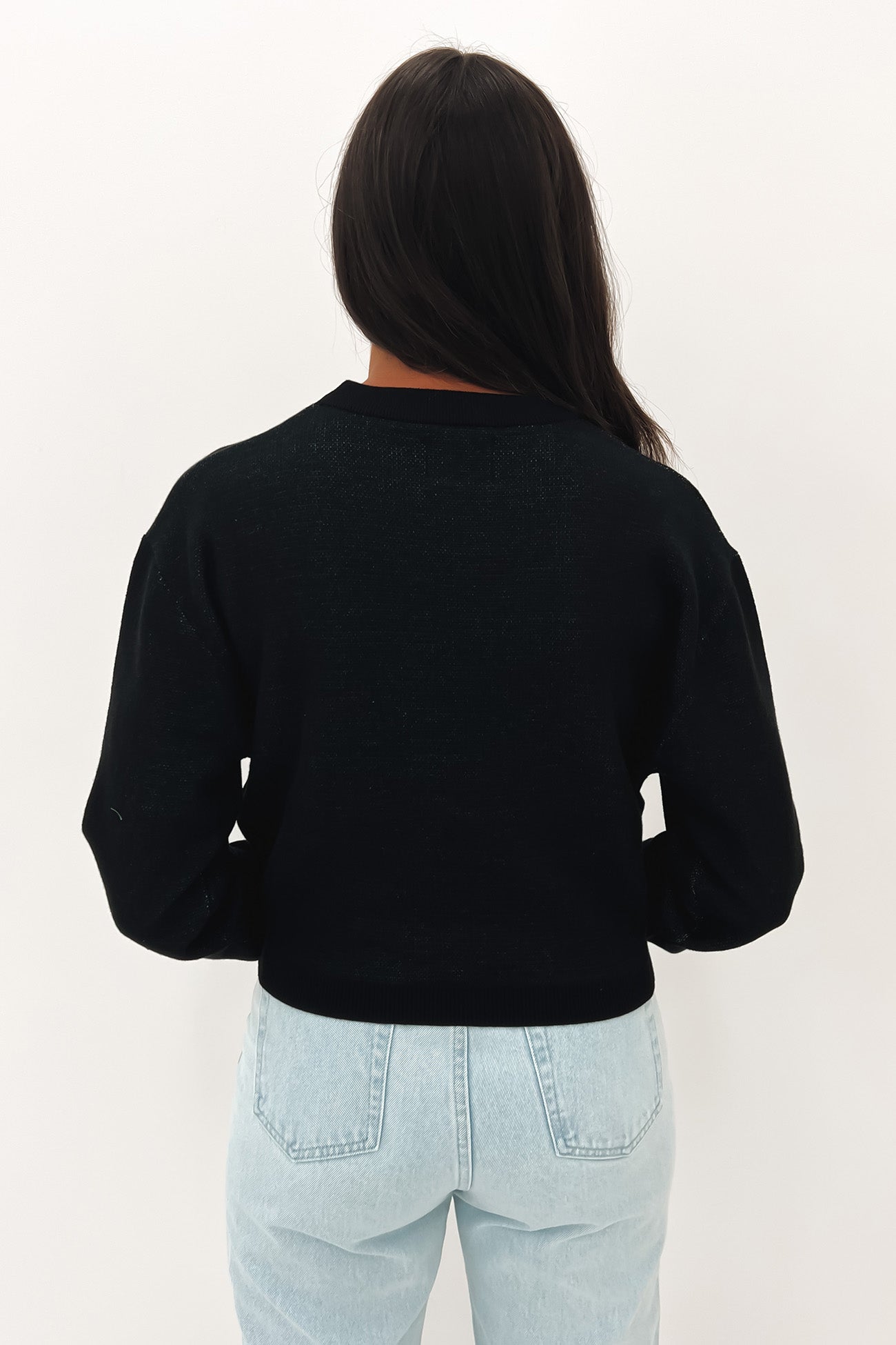 Jacquard Knit Flower Crew Vintage Black