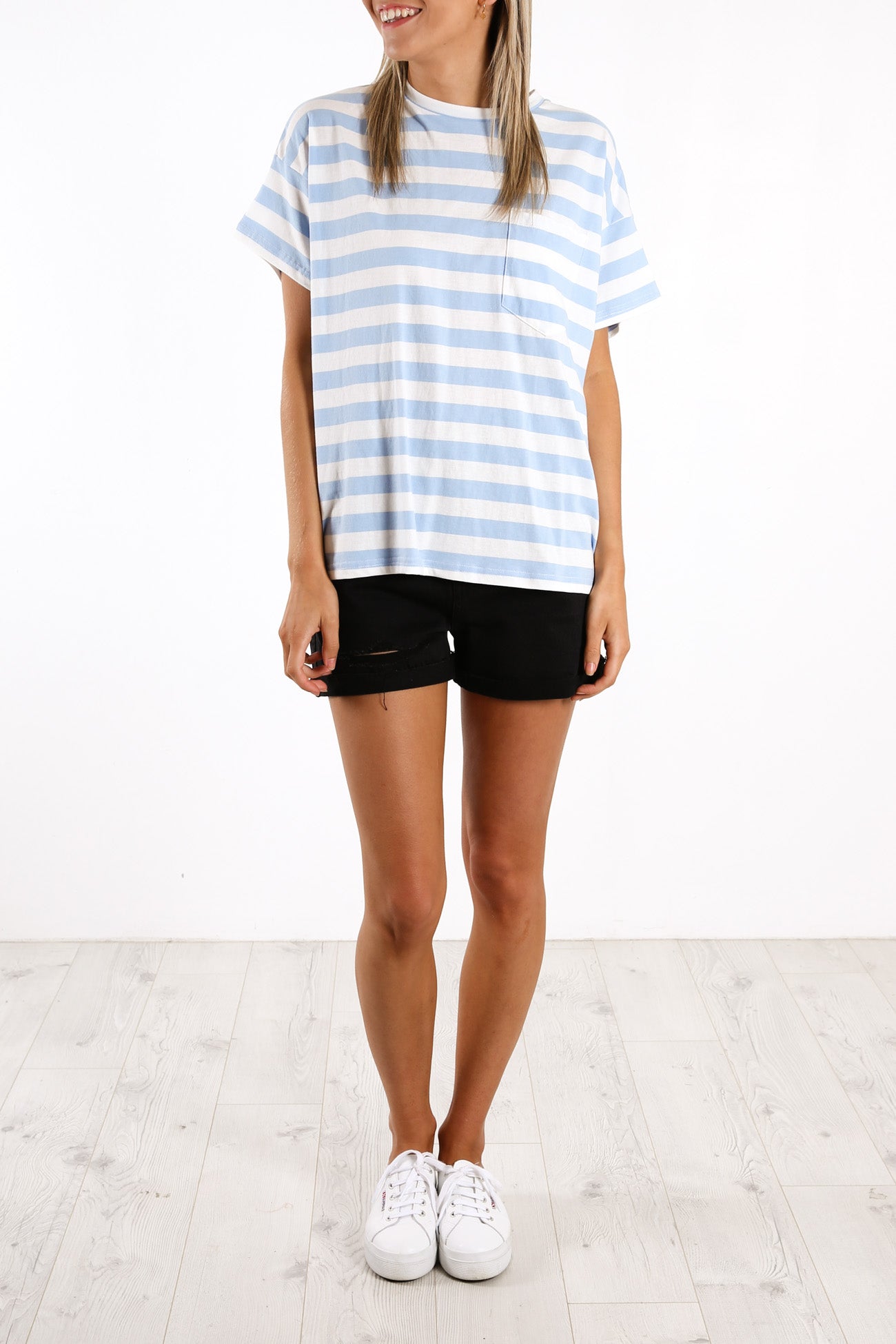 Joey Stripe Tee Capri Blue Stripe