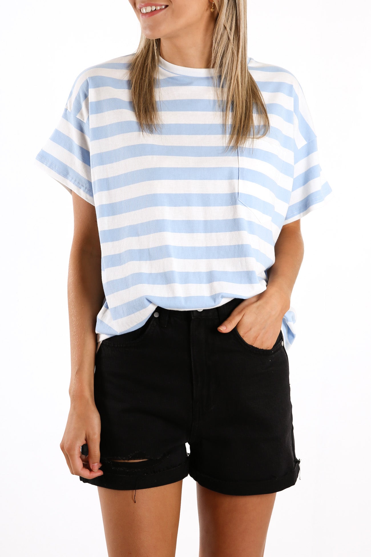 Joey Stripe Tee Capri Blue Stripe