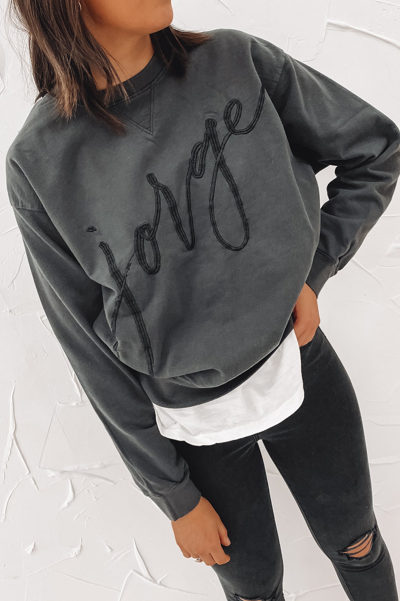 Jorge Embroidery Fleece Washed Black