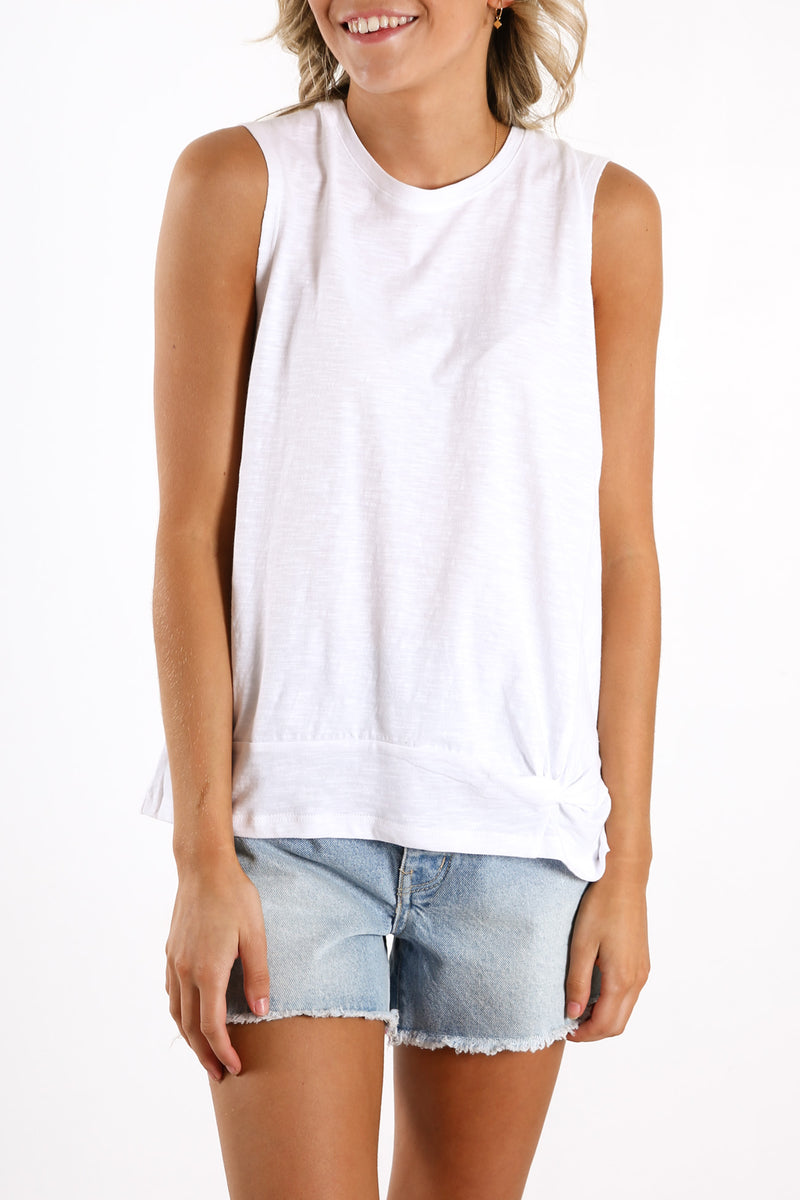 Knot Front Crop Tank White