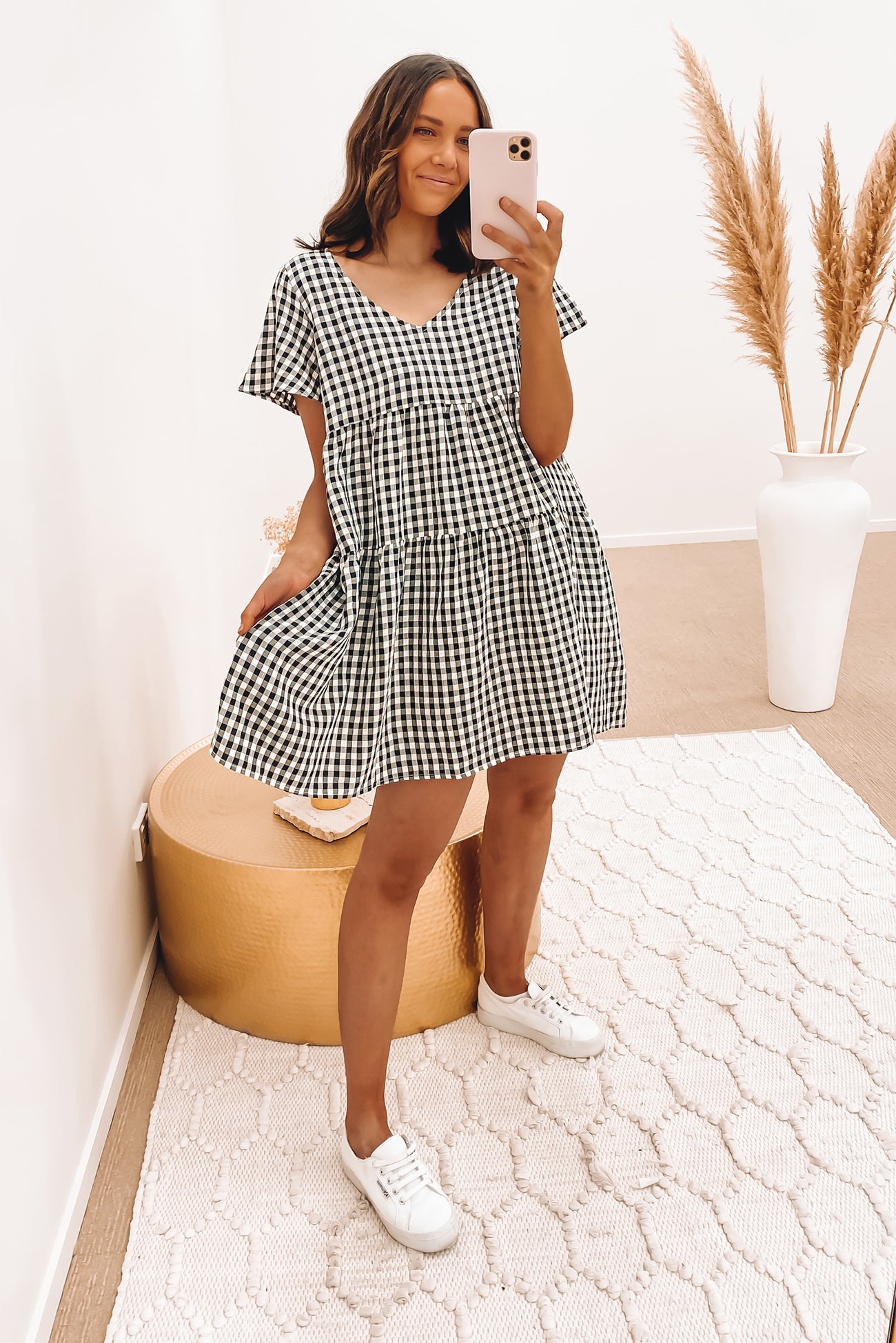 Ledger Mini Dress Black Gingham