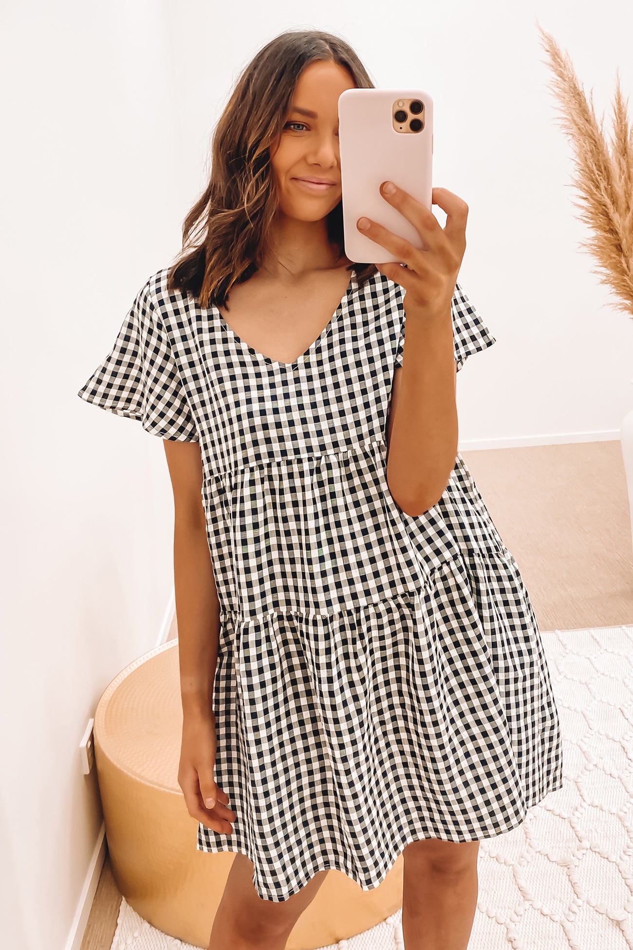 Ledger Mini Dress Black Gingham