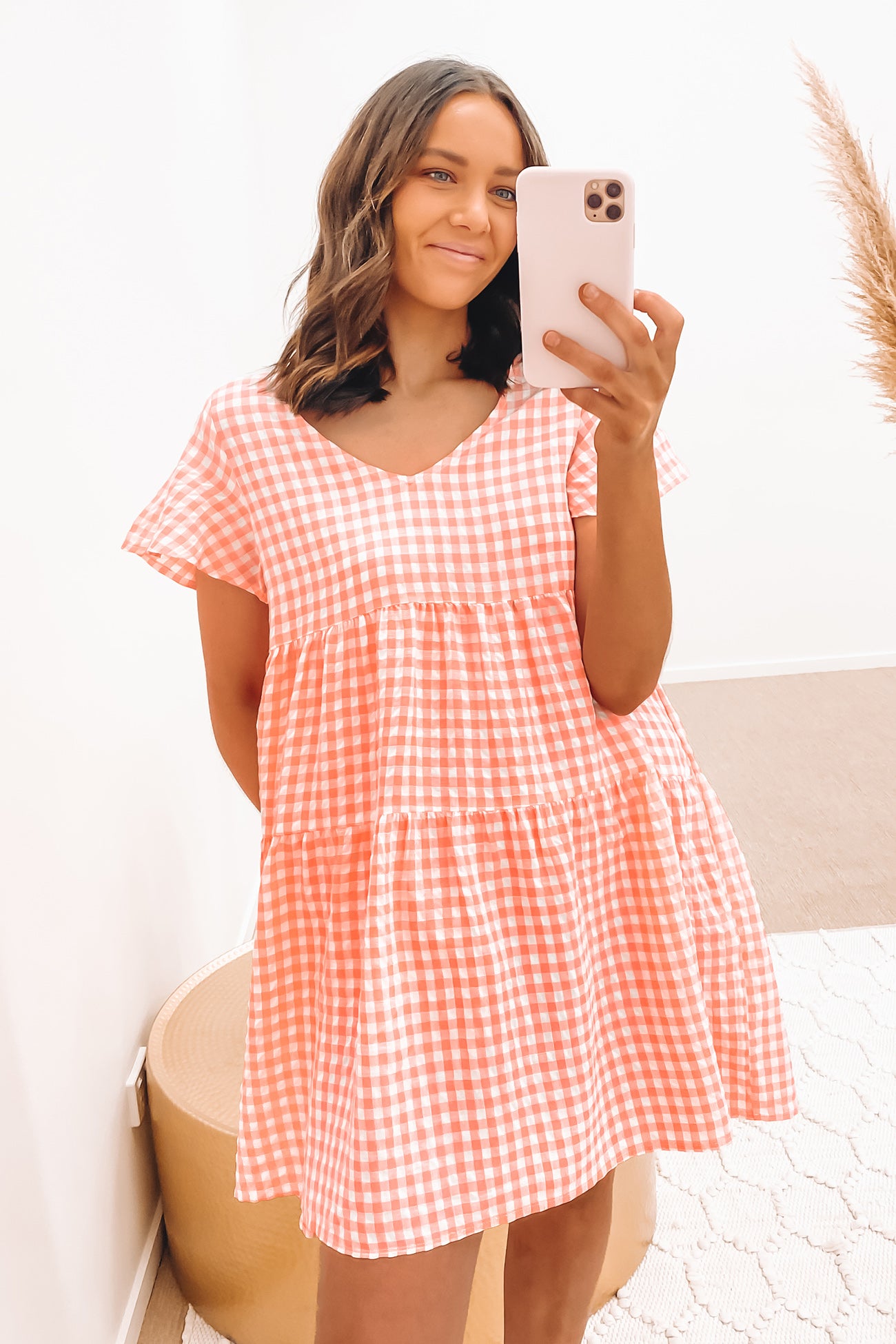 Ledger Mini Dress Pink Gingham