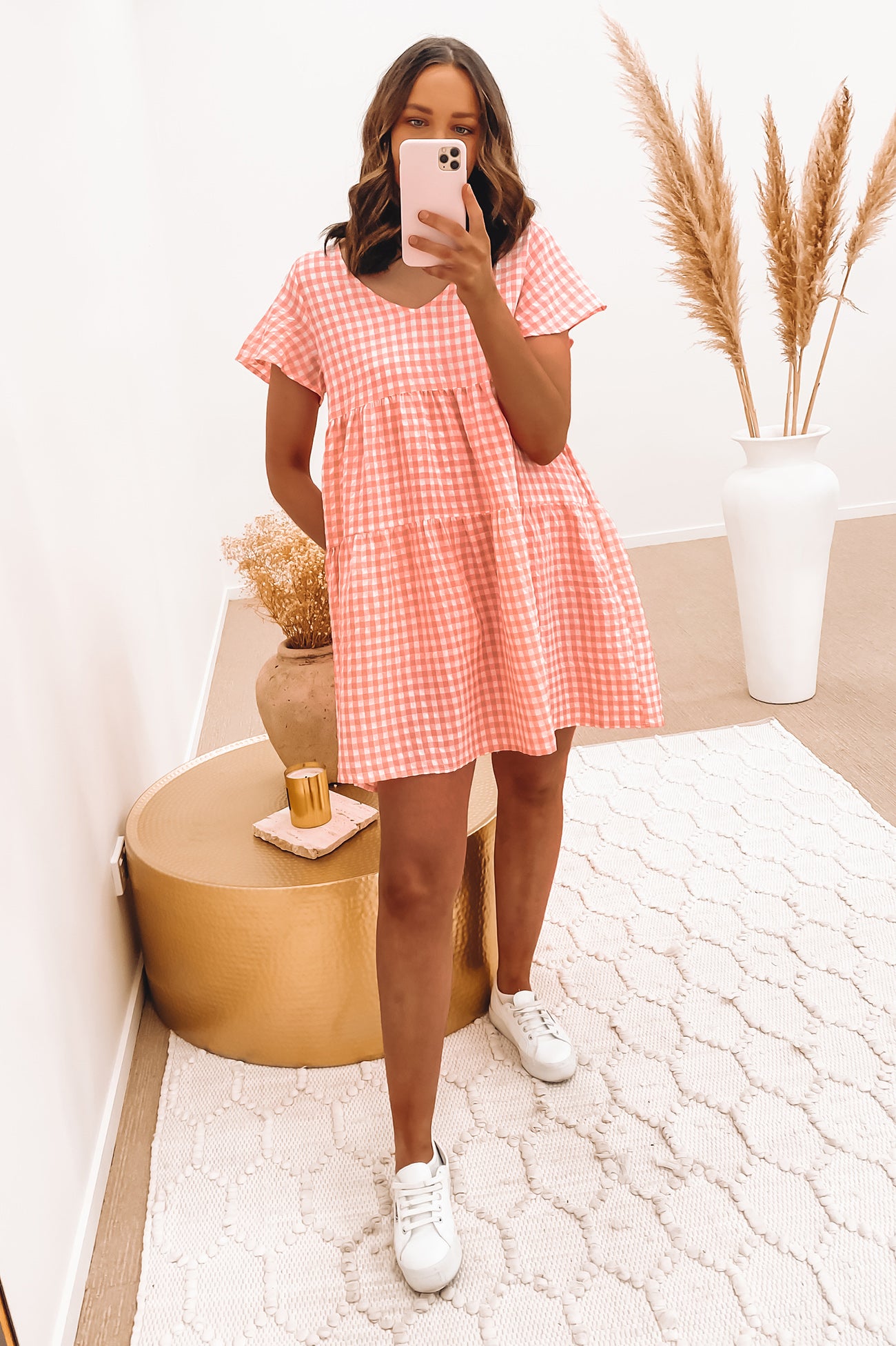 Ledger Mini Dress Pink Gingham