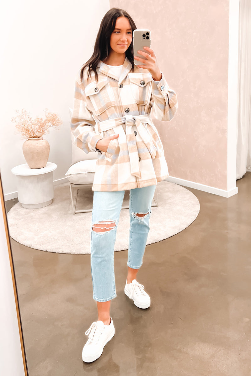 Lilith Shacket Beige Purple Jean Jail