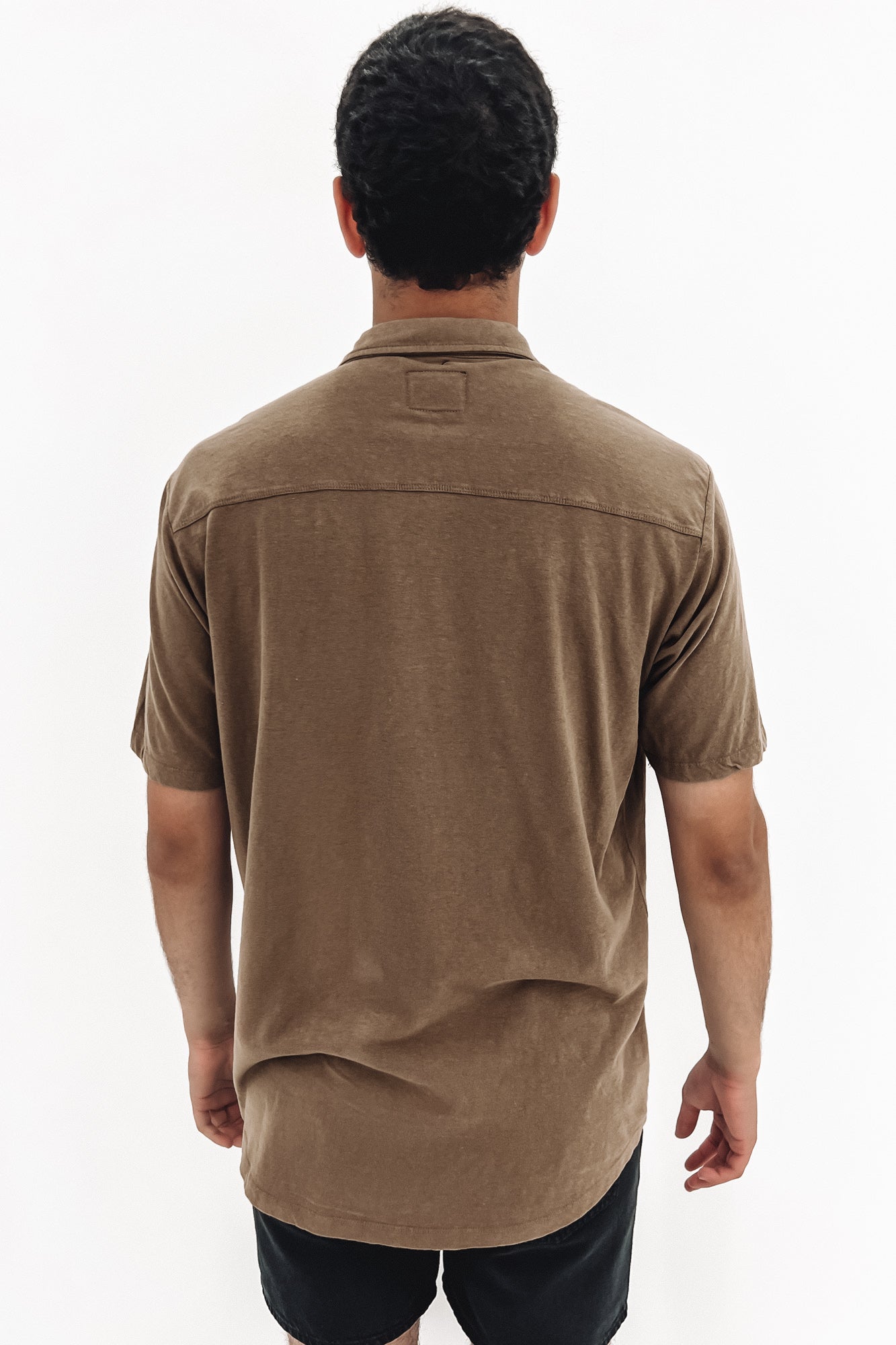 Linen Blend Jersey Short Sleeve Shirt Brown