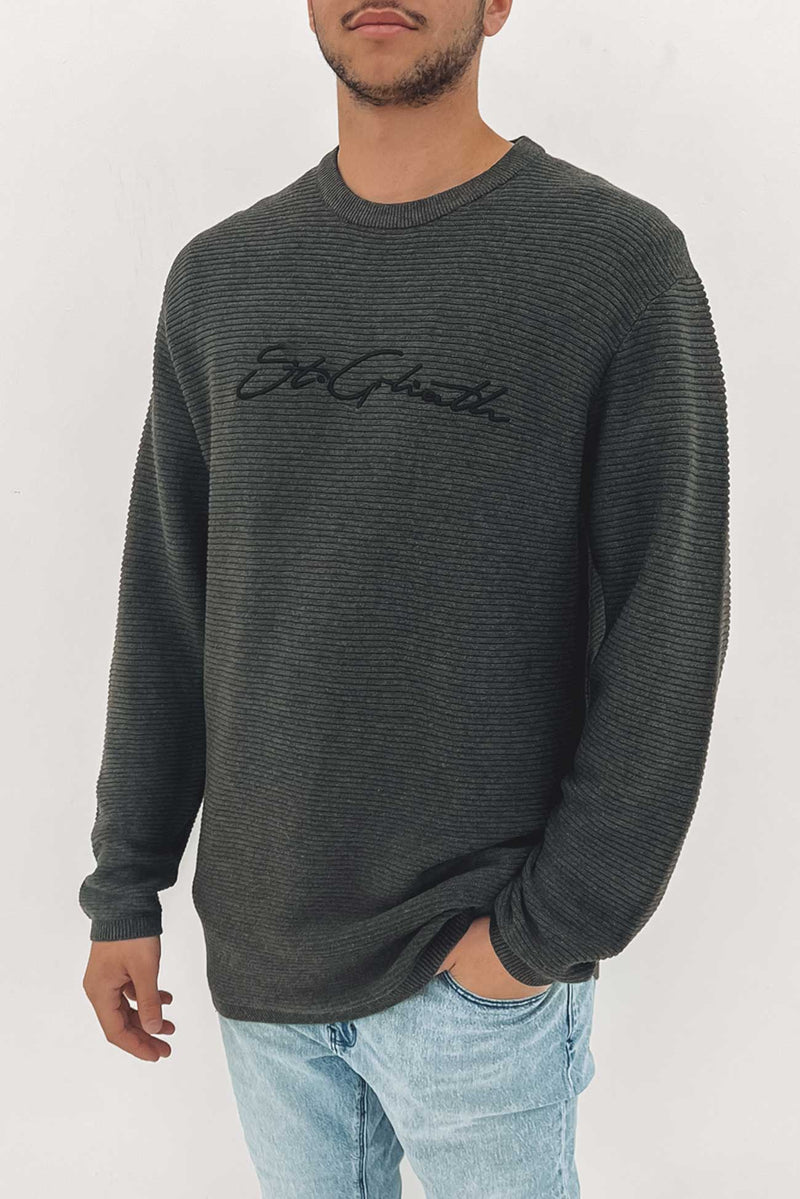 Lines Knit Crew Charcoal