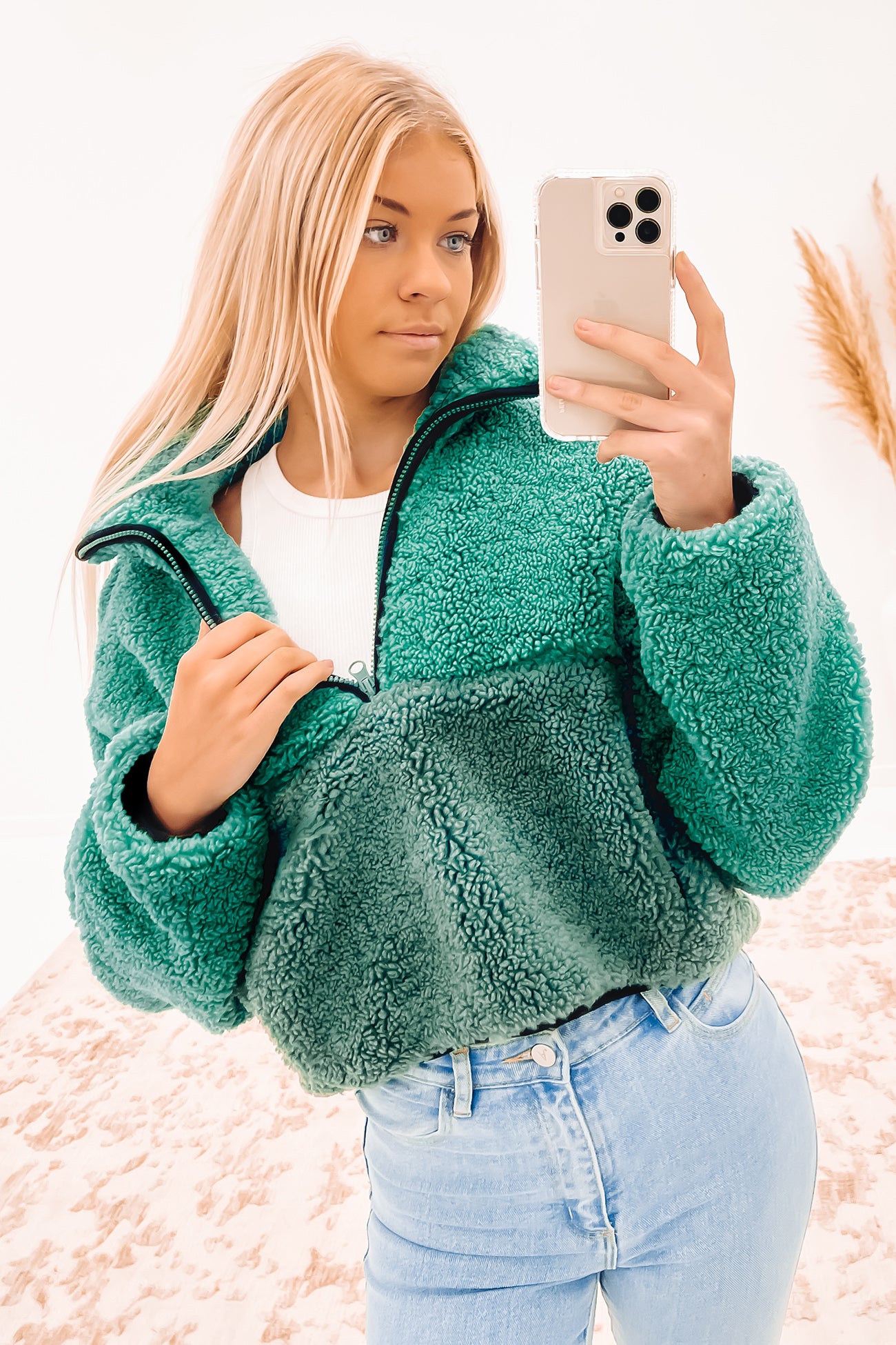 Loui Faux Fur Jacket Pine W Hunter Green